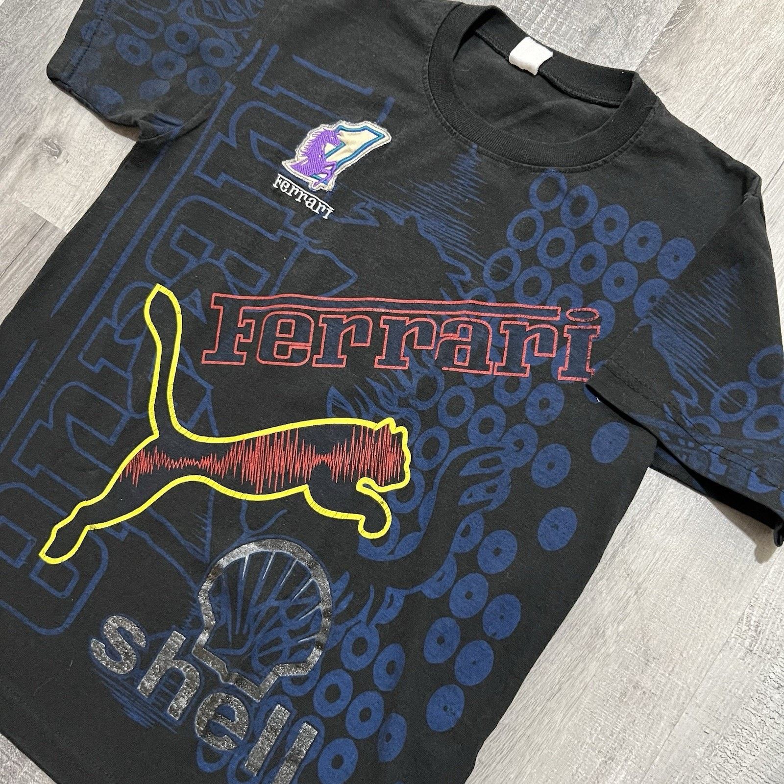 Vintage Vintage Ferrari AOP Shell Racing T Shirt Black Y2K Formula 1 Size US S / EU 44-46 / 1 - 2 Thumbnail