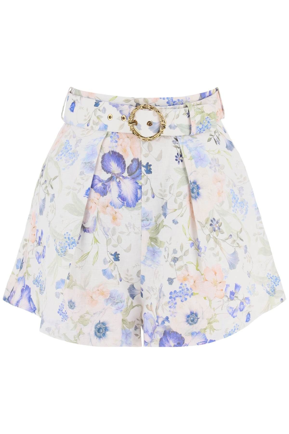 image of Zimmermann "floral Linen Nature Shorts For in White, Women's (Size 26)