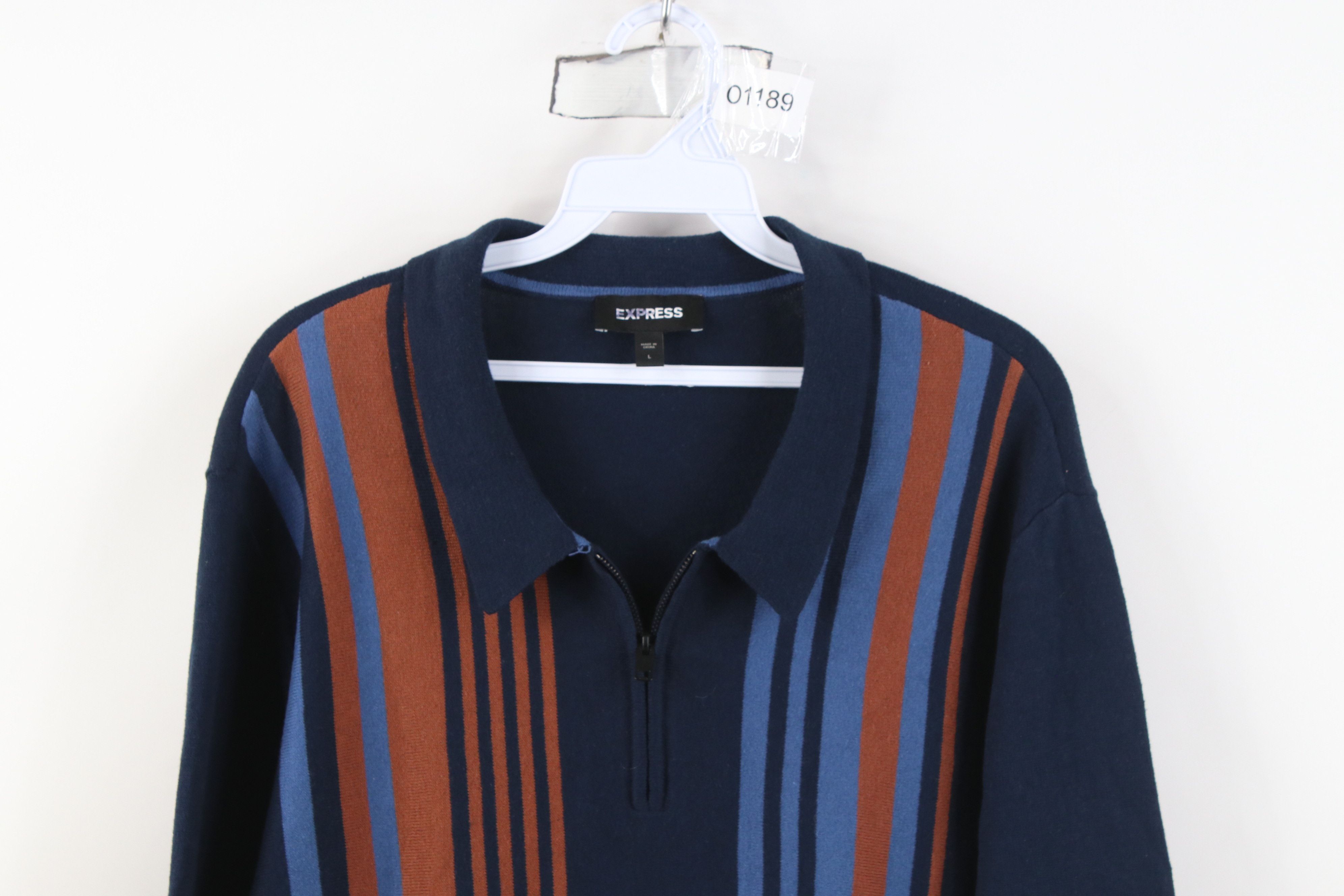 Express Express Rockabilly Panel Striped 1/4 Zip Collared Sweater Size US L / EU 52-54 / 3 - 2 Thumbnail