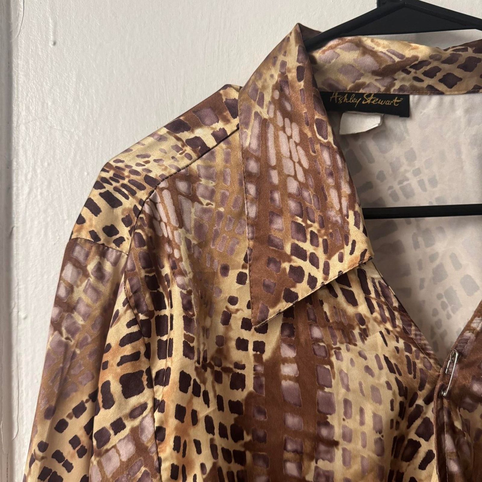 Other Silky Brown Snake Vibes Abstract Animal Print Wrap Blouse Size XL / US 12-14 / IT 48-50 - 3 Thumbnail