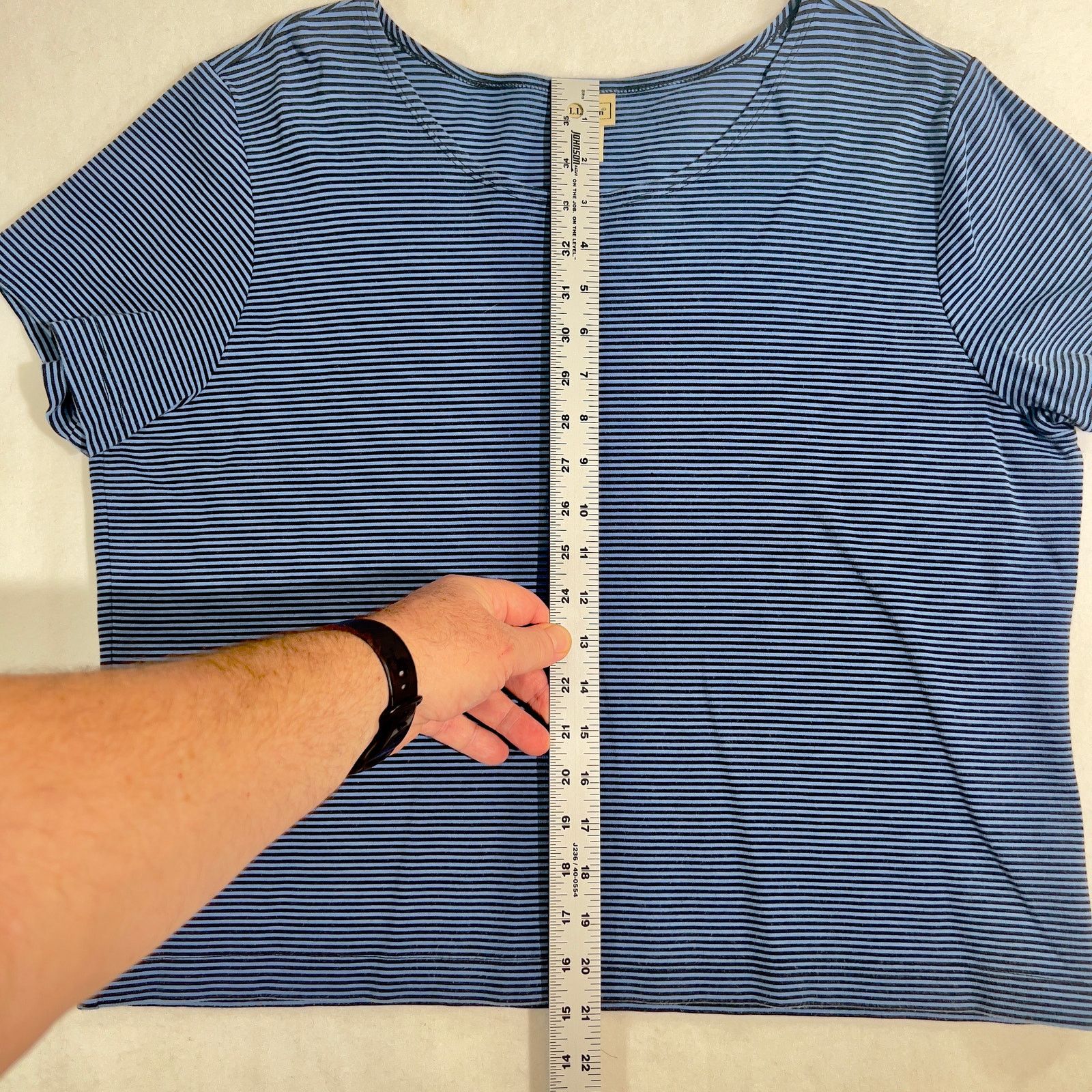 L.L. Bean L.L. Bean Boat Neck Shirt XL Reg Navy Stripe Supima Cotton Size XL / US 12-14 / IT 48-50 - 7 Thumbnail