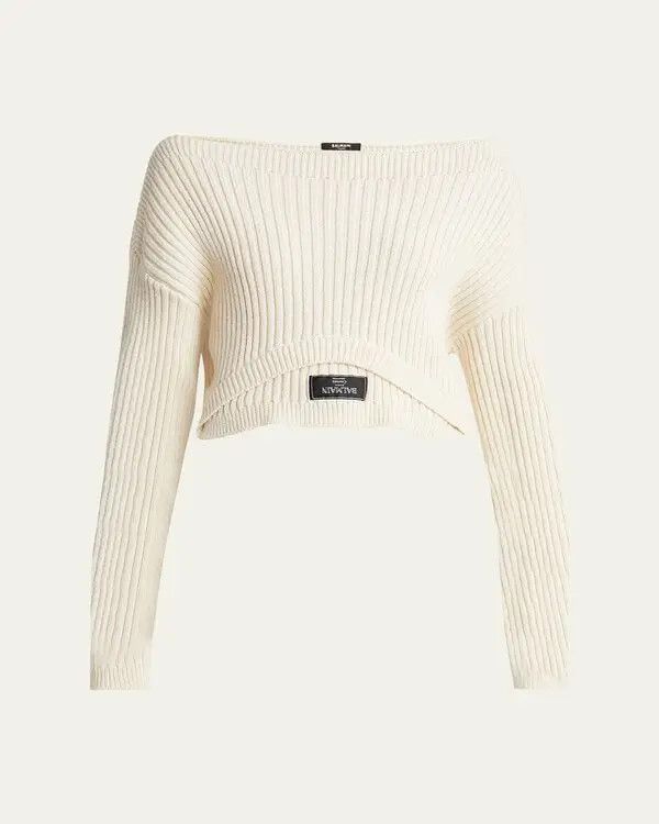 o1s1wg111225 Ribbed Cashmere Cropped Sweater in White