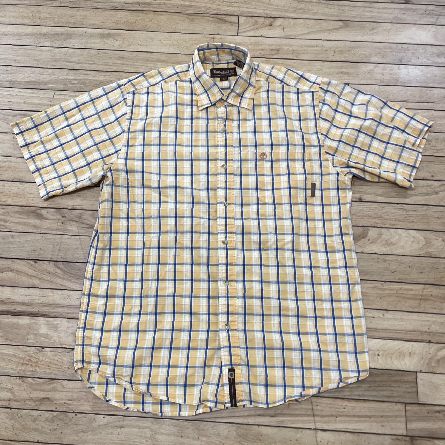 Timberland TIMBERLAND Button-Up Shirt Men L Yellow Blue Plaid Hip Hop Light Collared Shirt Size US L / EU 52-54 / 3 - 3 Thumbnail