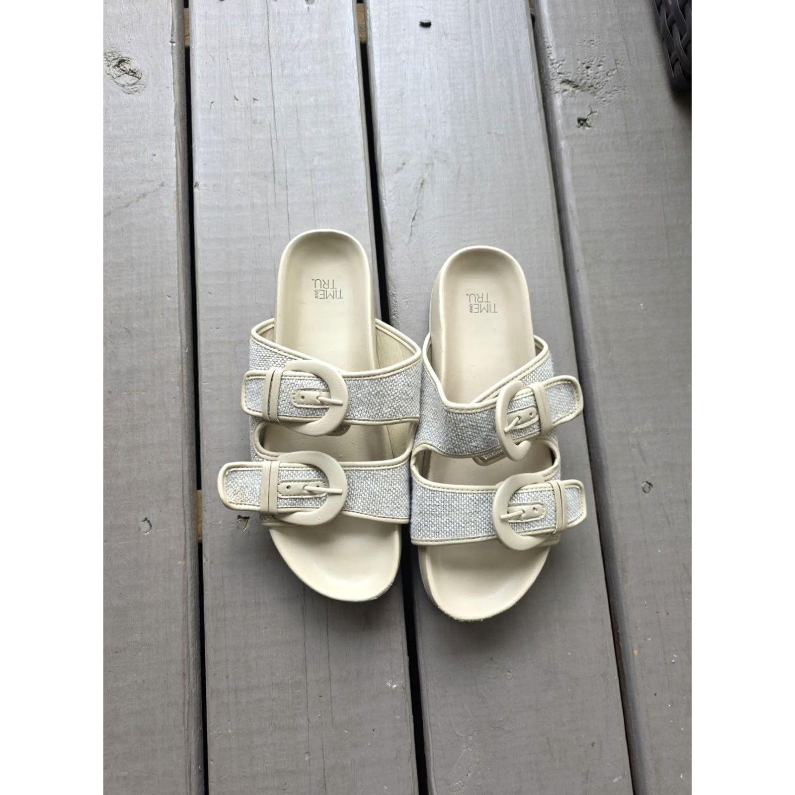 Vintage TIME Time And True Double Buckle Sandals Sandal Slide Open Toe Grey-Tan Size 7 Womens Shoes Turtle Gray Tan 7 Size US 7 / IT 37 - 4 Thumbnail
