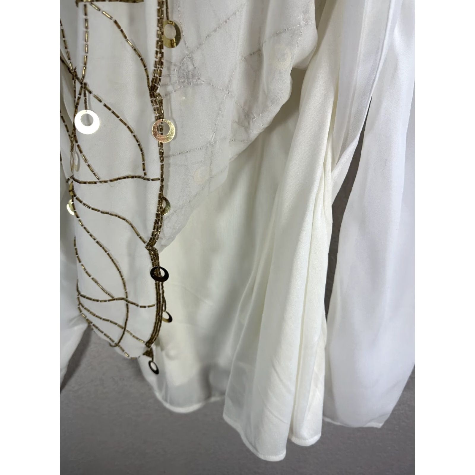 Vintage Womens Embellished Blouse Shirt Long Sleeve Sheer Boho V-Neck White 2XL NWT XS? Size XXL / US 16-18 / IT 52-54 - 5 Thumbnail