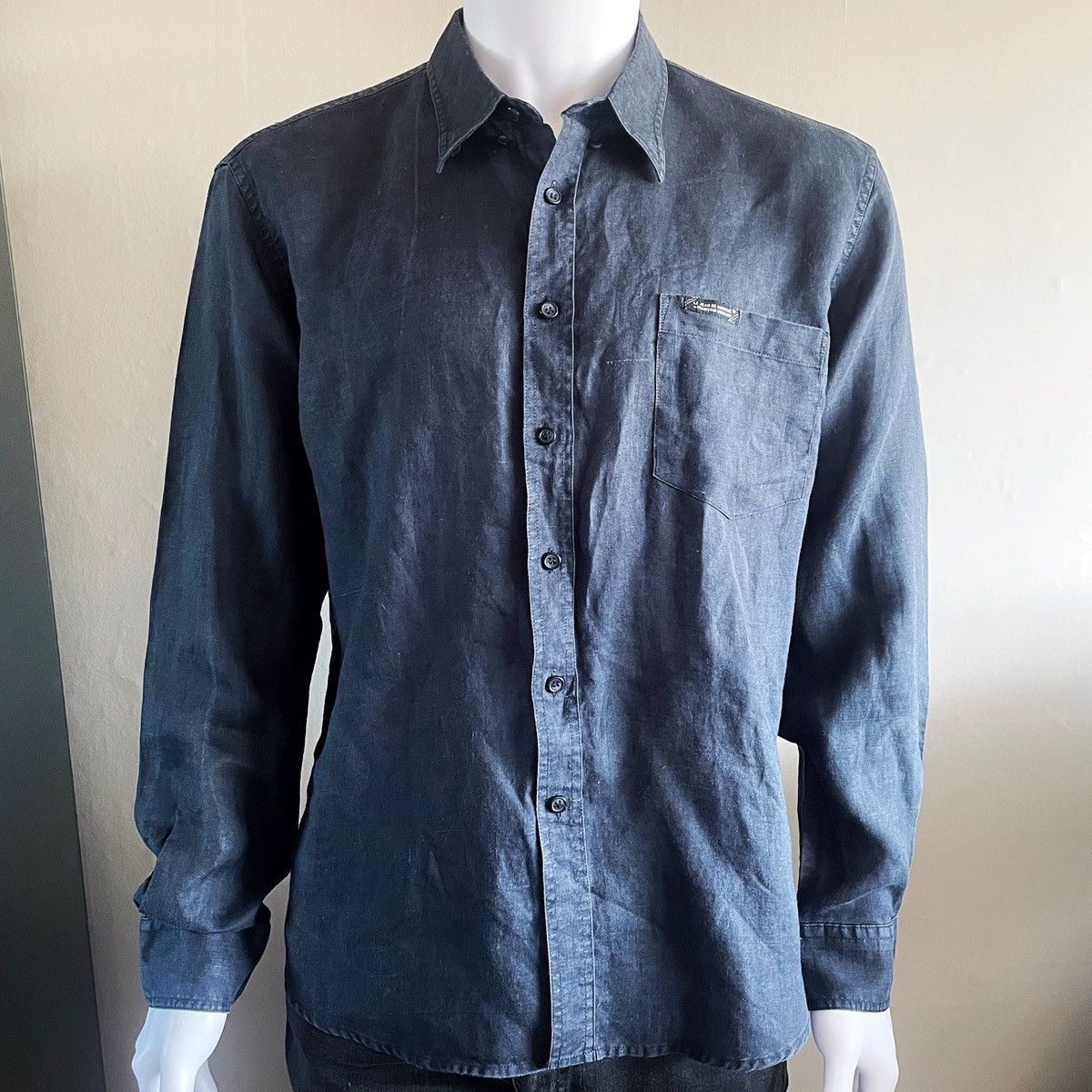 Marithe + Francois Girbaud Marithé et François Girbaud Vintage Linen Black Logo Shirt Size US XL / EU 56 / 4 - 1 Thumbnail