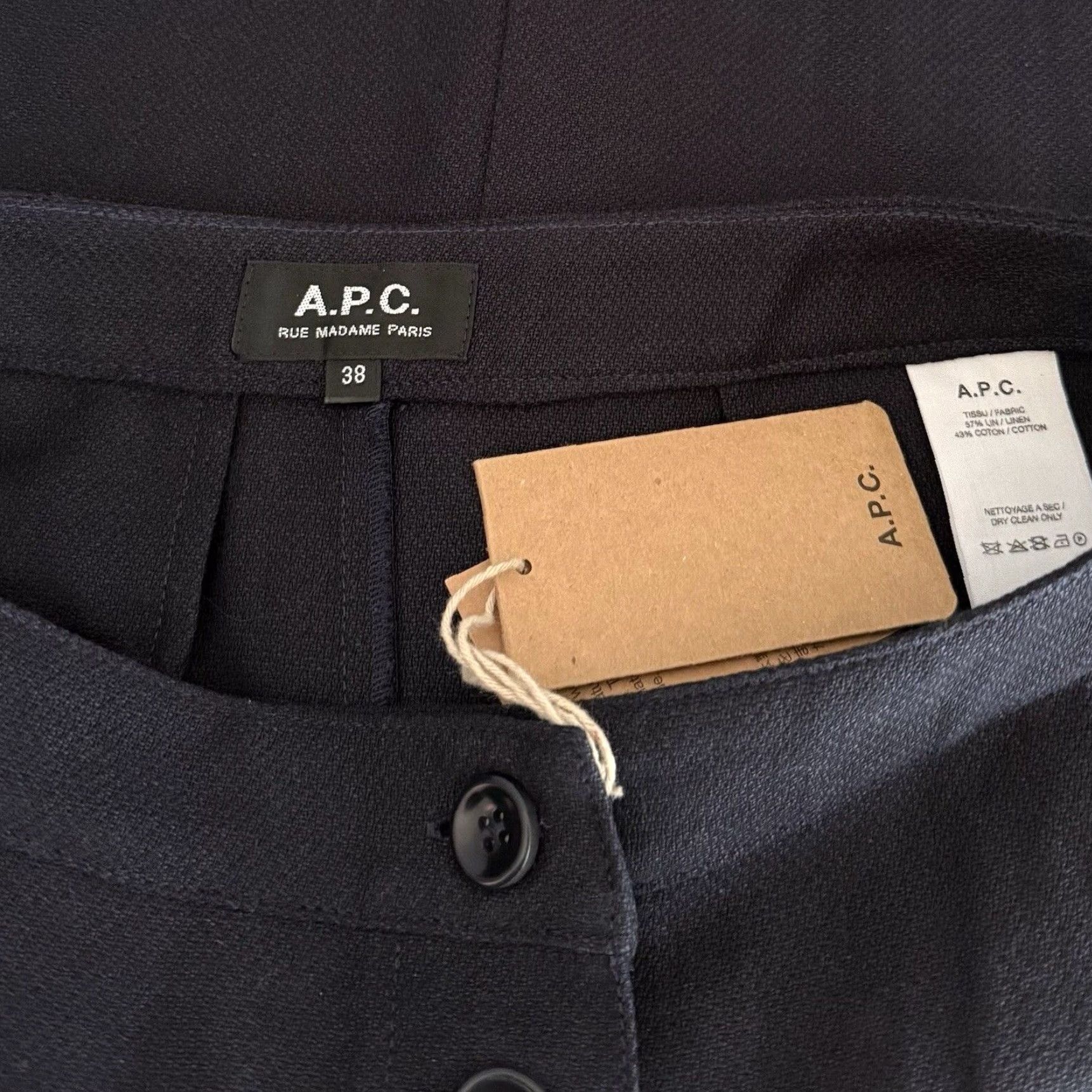 A.P.C. A.P.C. Liada Button Front Woven Linen/Cotton Mini Skirt Navy Blue Size 38 Size 26" / US 2 / IT 38 - 4 Thumbnail