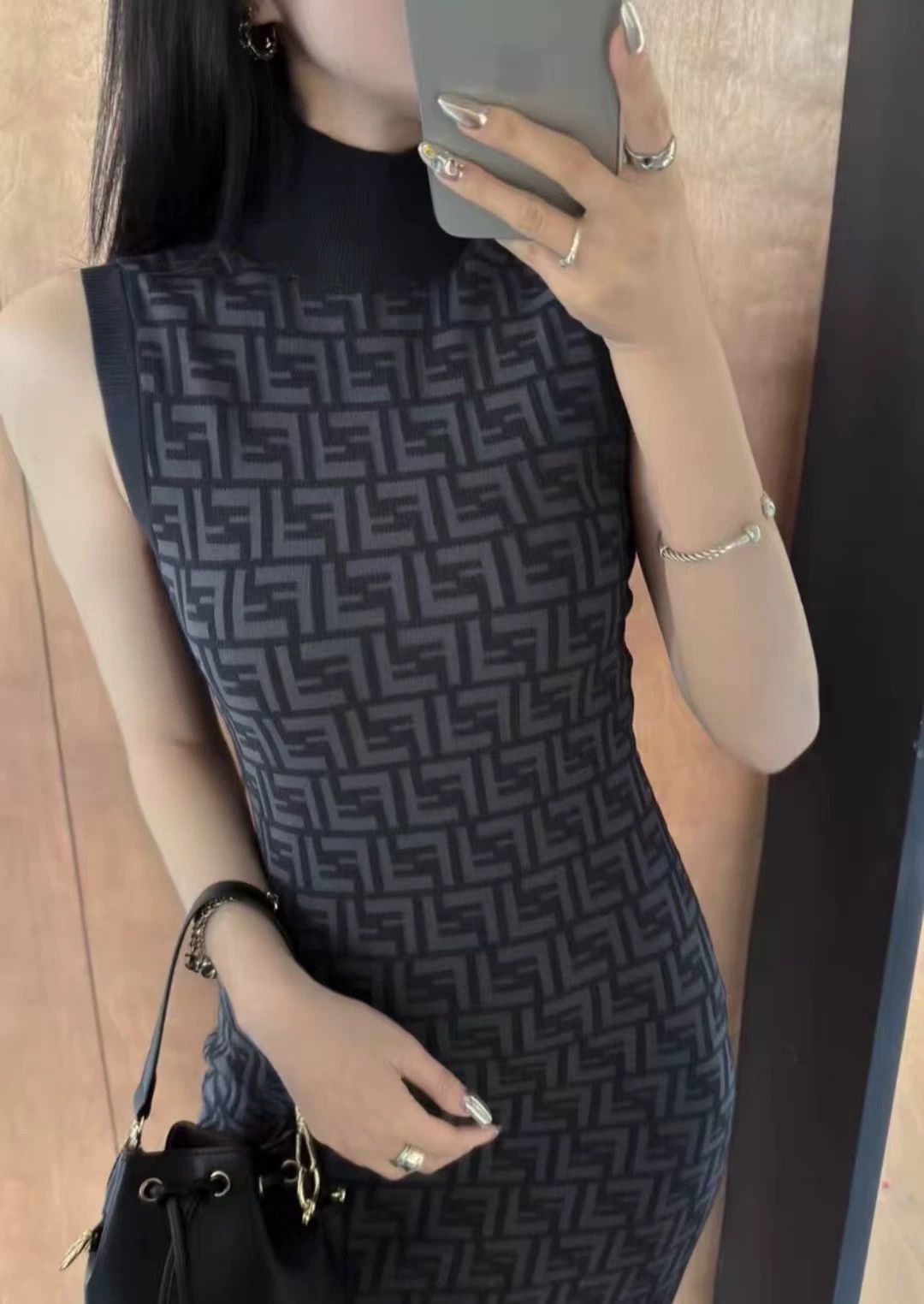 Fendi FENDI Women's 99 New Logo Turtleneck Sleeveless Blue Dress 42 Size M / US 6-8 / IT 42-44 - 7 Thumbnail