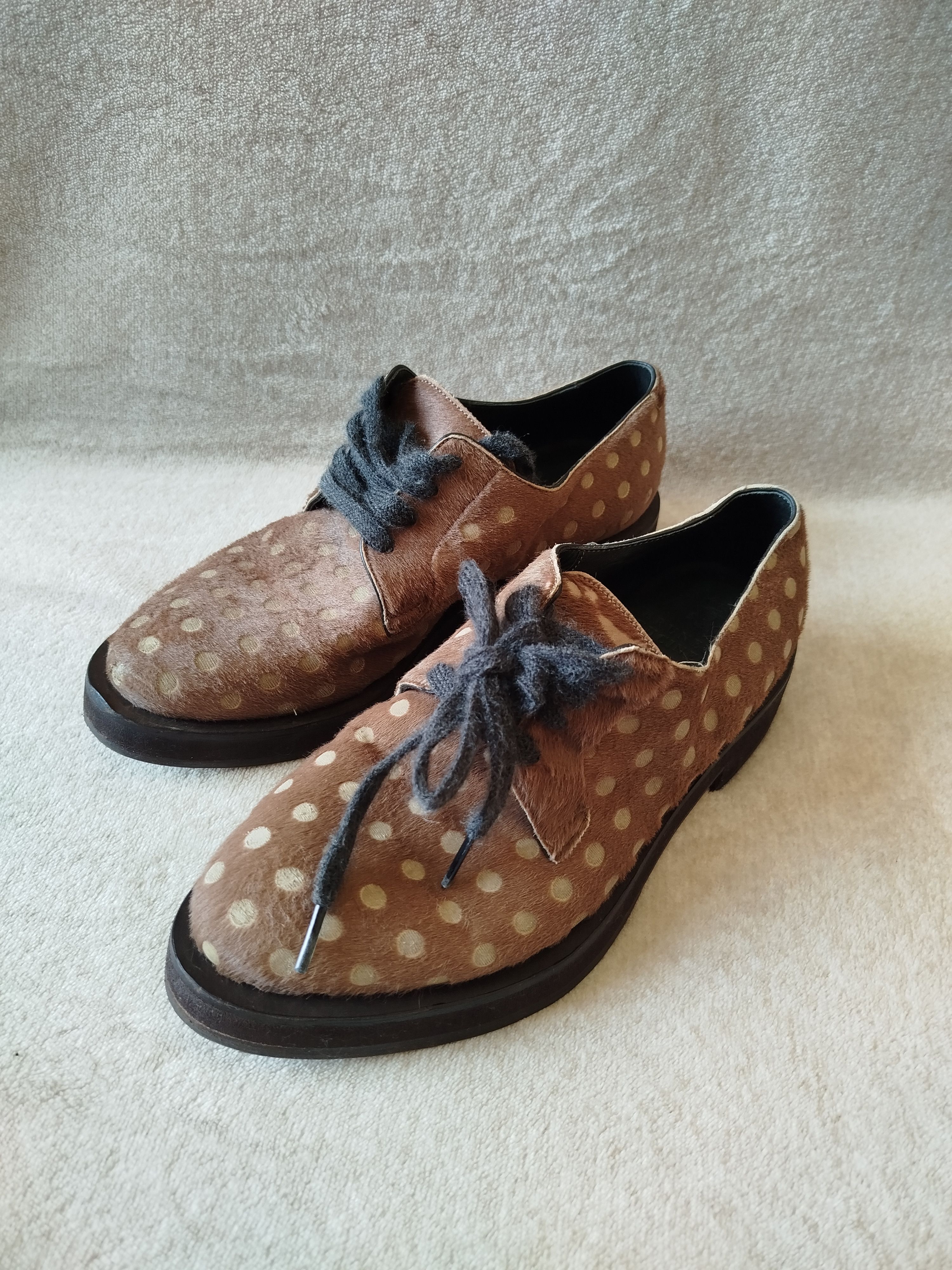 Brunello cucinelli brown pony calfskin lace ups