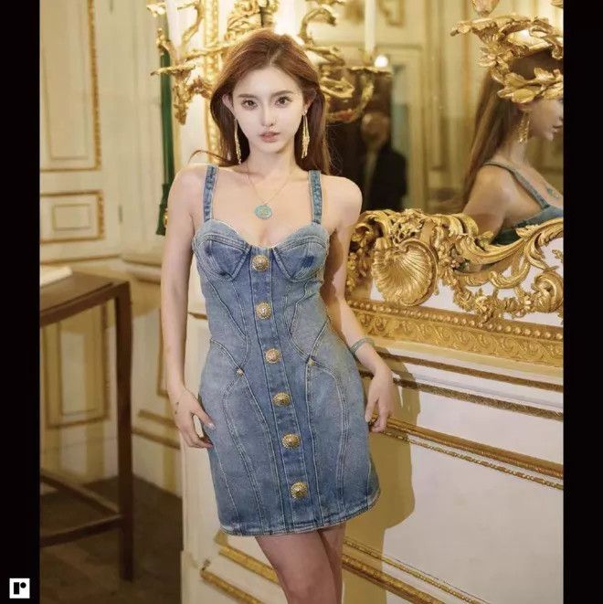 Balmain Balmain 24 New Heart Neck Zipper Short Denim Cami Dress Size XS / US 0-2 / IT 36-38 - 7 Thumbnail