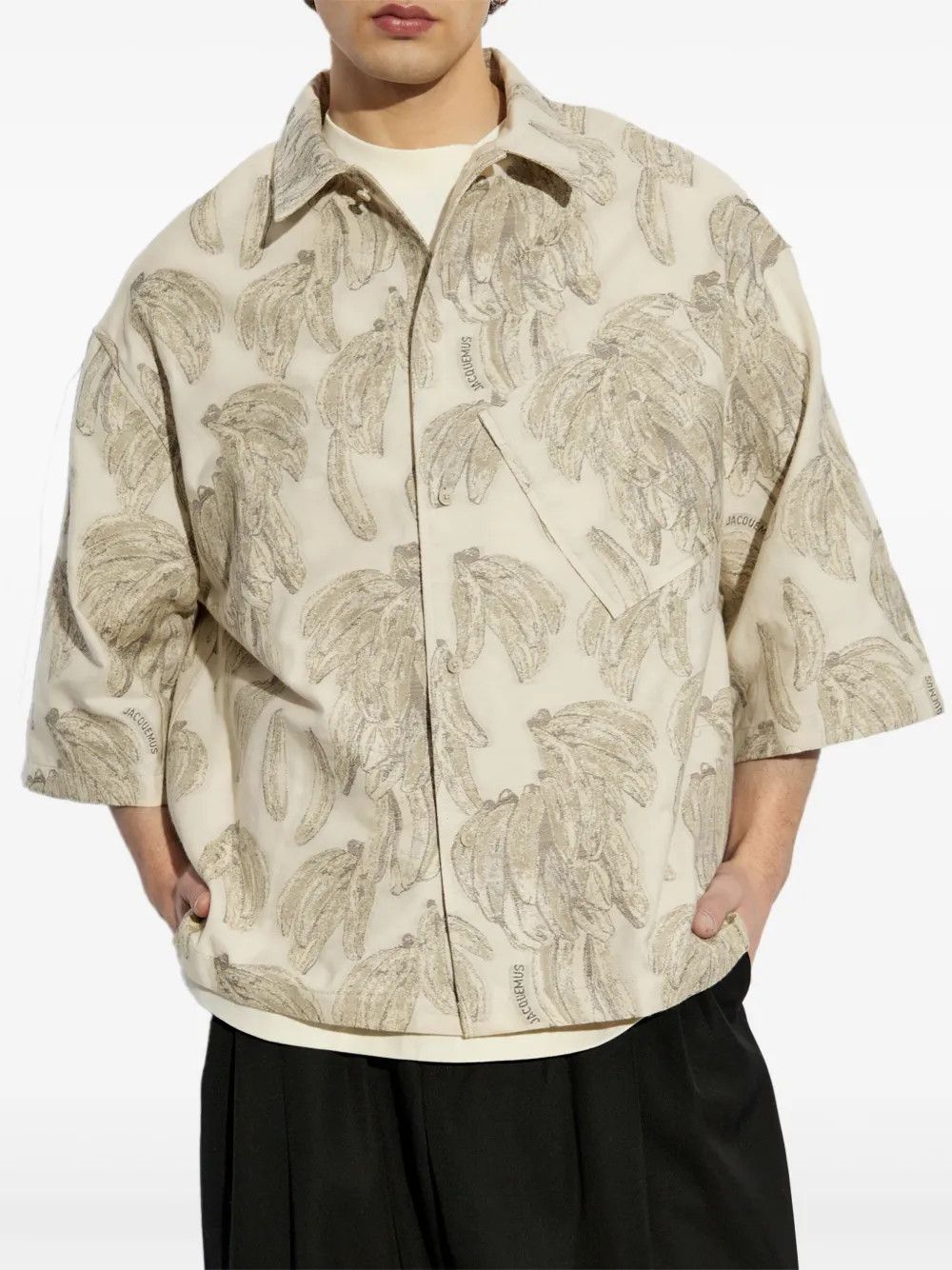 Jacquemus o1mle0326 Aloe Banana Jacquard Shirt in Ecru Size US L / EU 52-54 / 3 - 3 Thumbnail