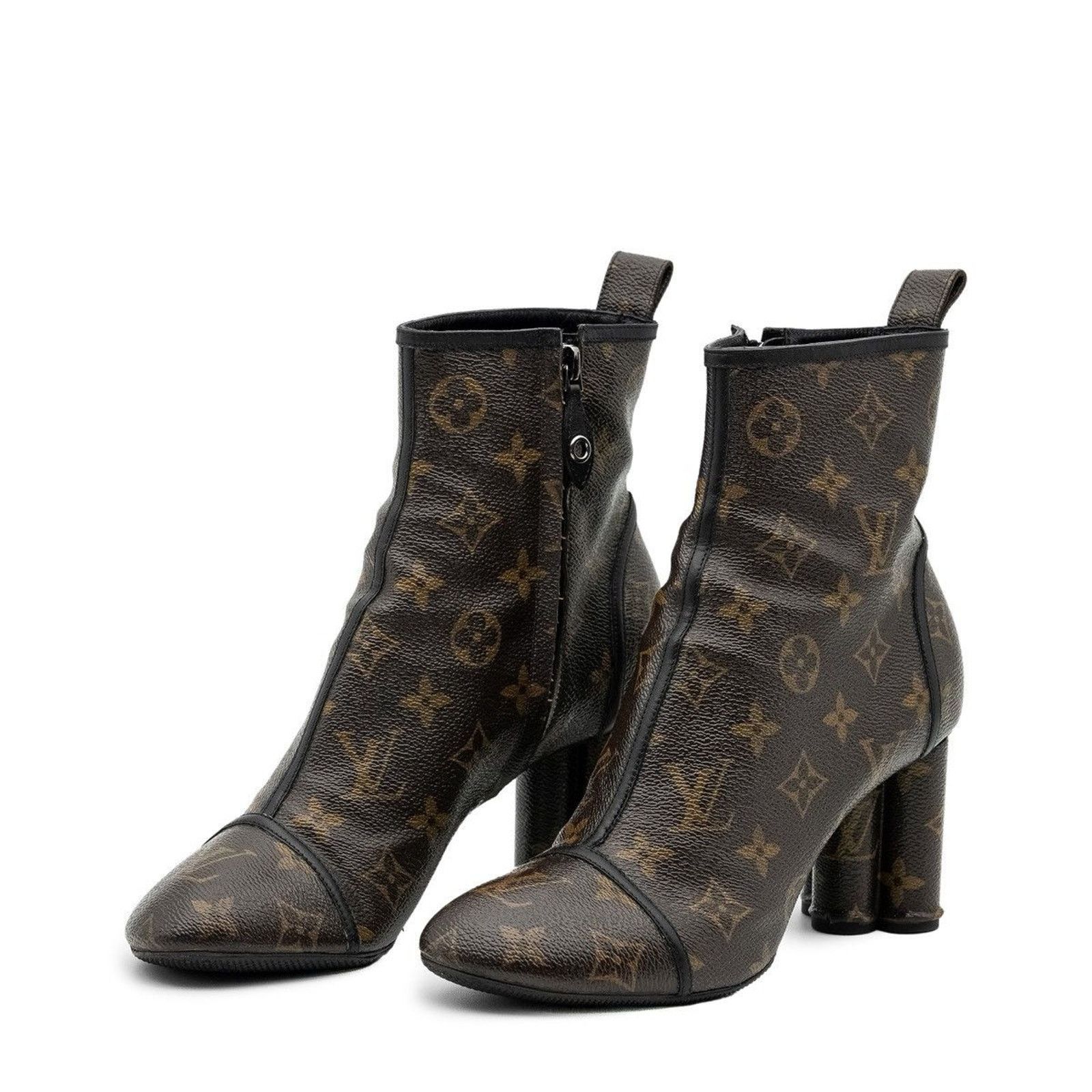 Iconic Louis Vuitton Monogram Lv Patent Canvas Heel Shoes Boots in Brown, Women's (Size 7.5)