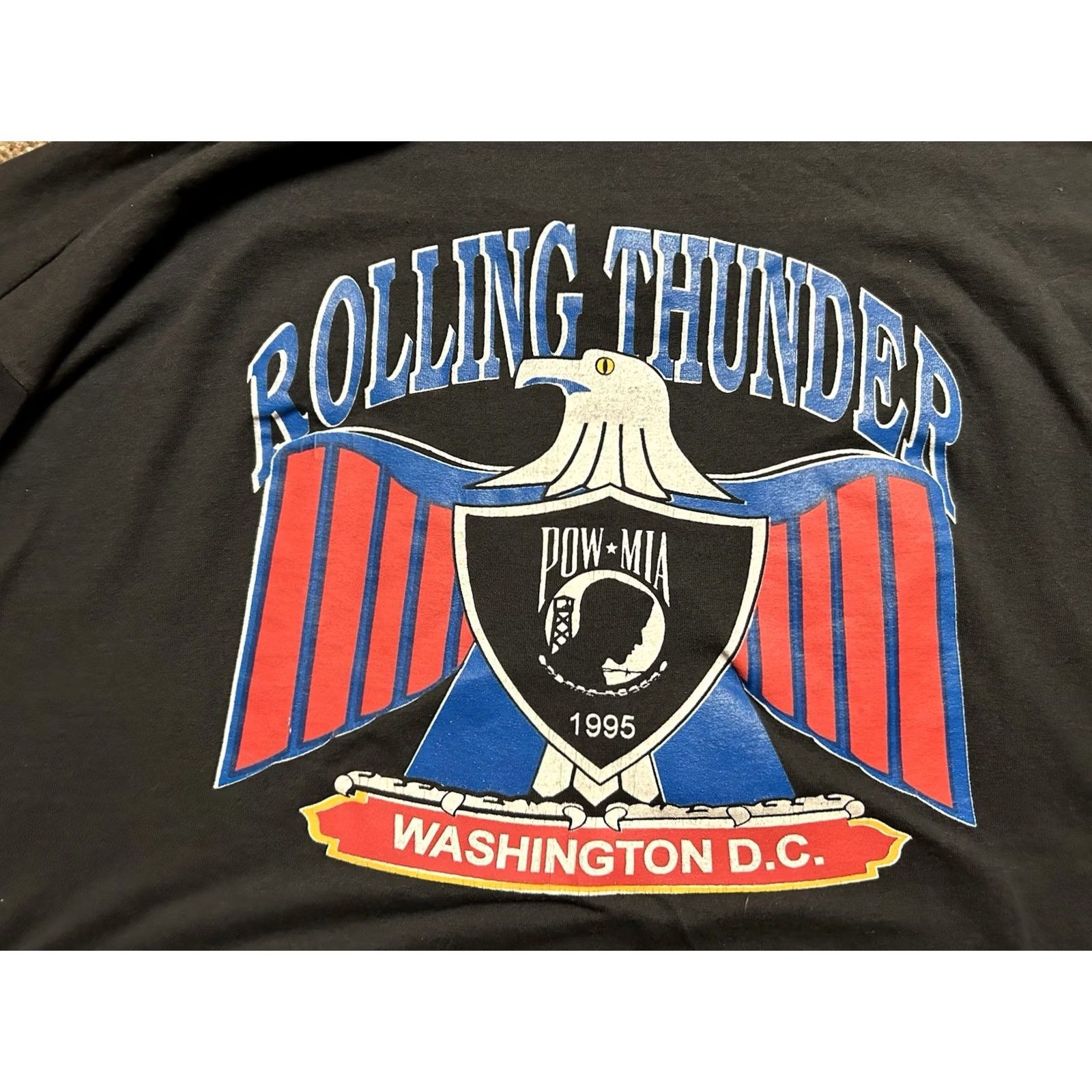 Fruit Of The Loom VINTAGE Rolling Thunder POW MIA 1995 Motorcycle Men’s T Shirt 2XL Black Logo 90s Mens T-Shirt Size US XXL / EU 58 / 5 - 3 Thumbnail