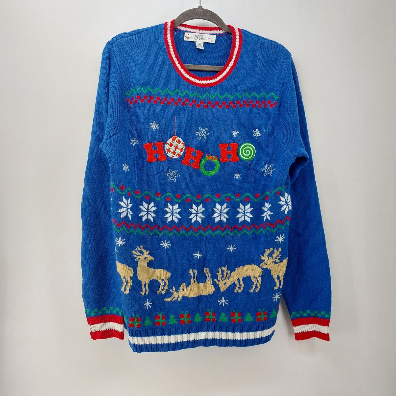 Other Jolly Sweaters Sz L Unisex Blue Knit Reindeer Tree Snowflake Size L / US 10 / IT 46 - 13 Thumbnail