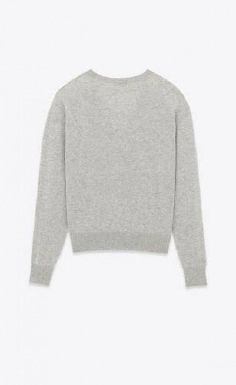 Saint Laurent Paris o1s1wg111124 V-Neck Sweater in Cashmere in Grey Size US XL / EU 56 / 4 - 2 Thumbnail