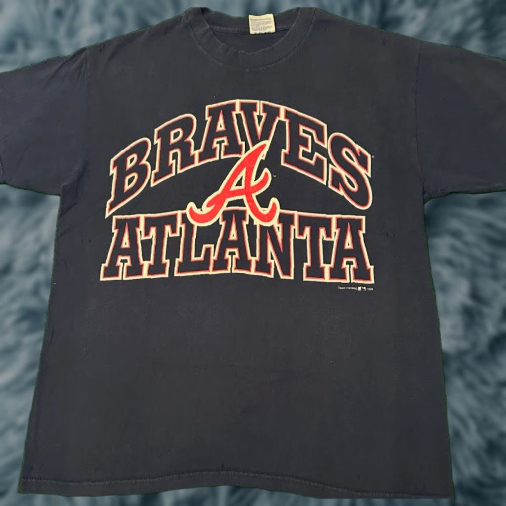 Spell VINTAGE 90s Atlanta Braves Spell Out Logo MLB VTG Shirt Mens Large Blue 1998 90s Sports USA Hip Hop Logo Short Sleeve T-Shirt Mens Size US L / EU 52-54 / 3 - 1 Thumbnail