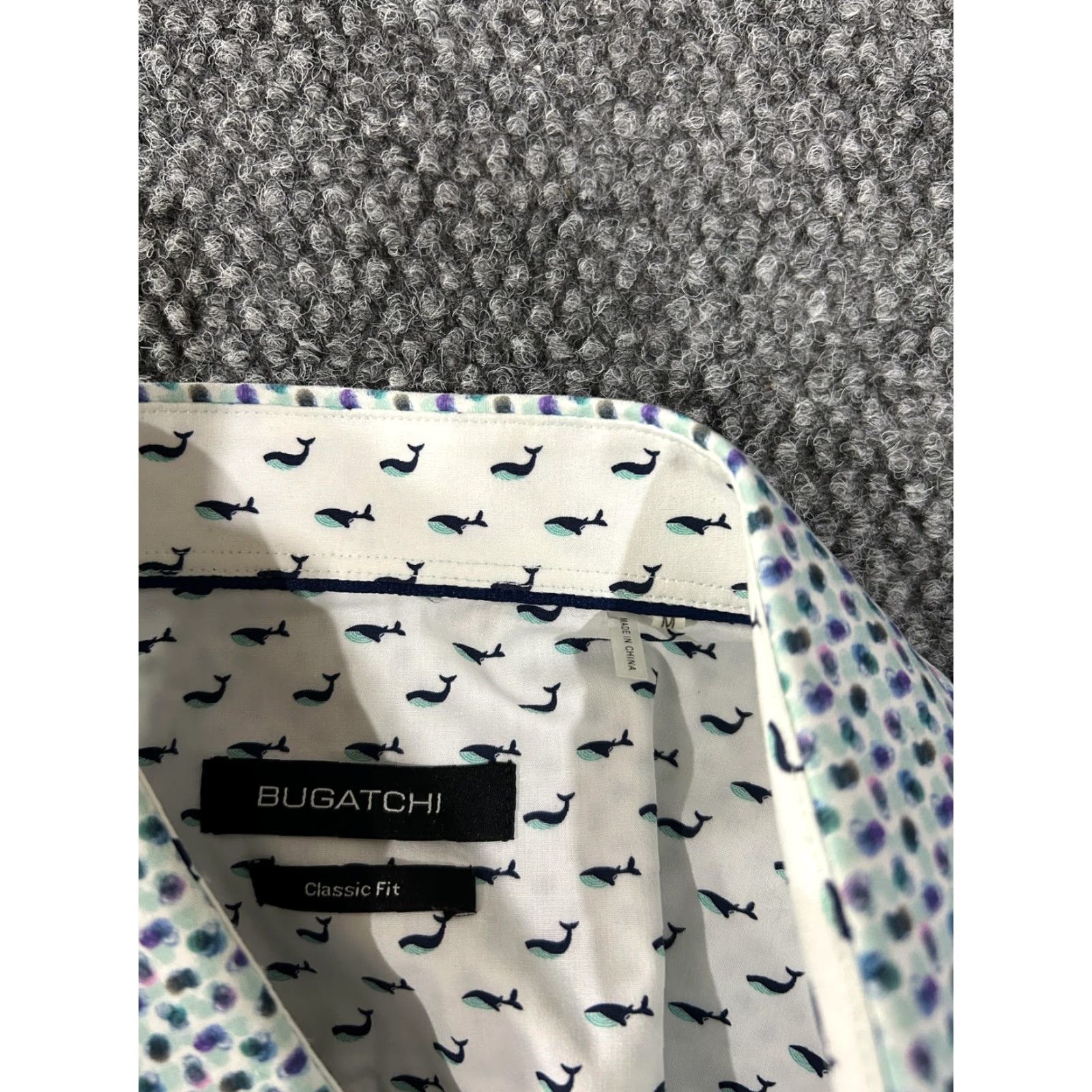 BUGATCHI Bugatchi Shirt Mens Large White Blue Dot Classic Fit Long Sleeve Cotton Size US L / EU 52-54 / 3 - 7 Thumbnail