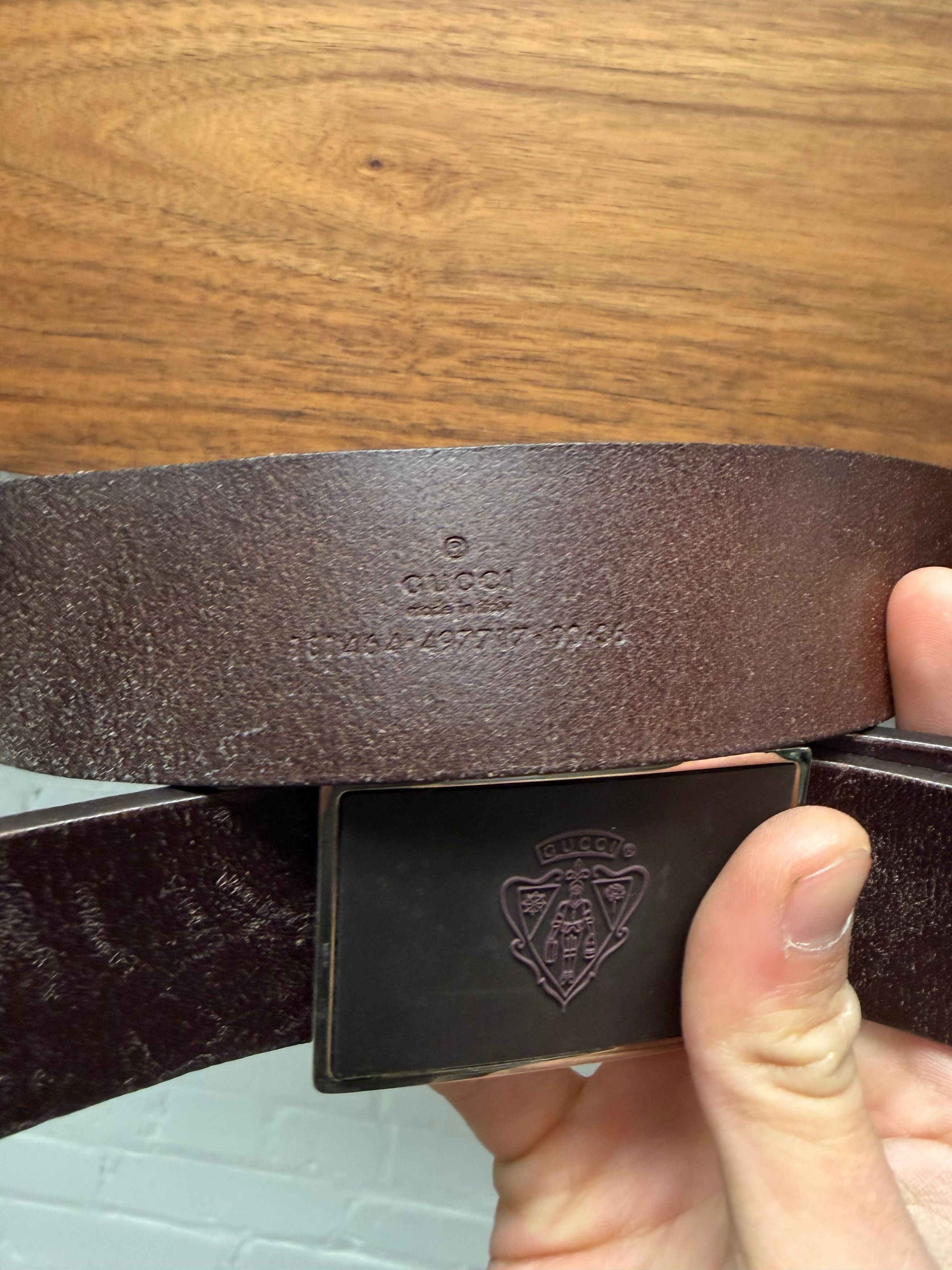 Gucci 2000s Gucci ‘Crest Logo’ Brown Square Buckle Leather Belt Size ONE SIZE - 4 Thumbnail