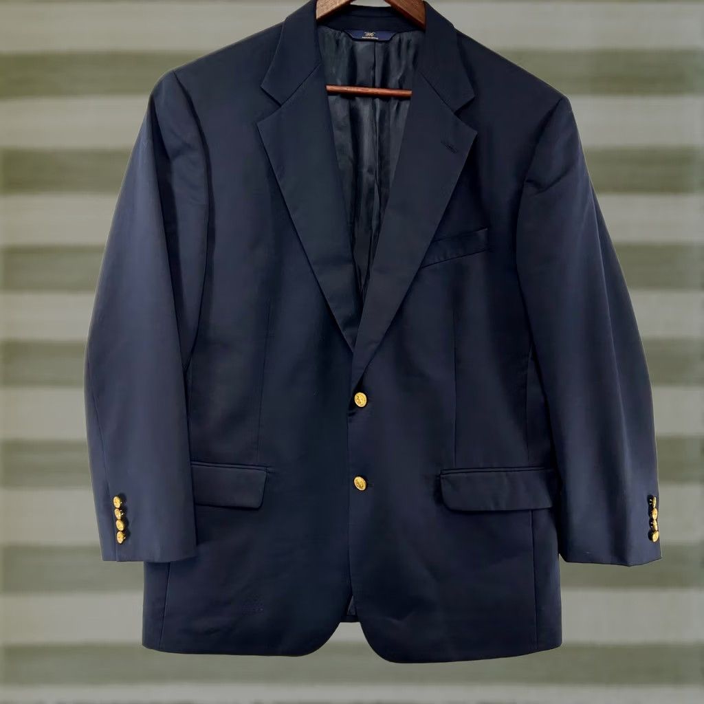Brooks Brothers Brooks Brothers 346 Navy Blue Blazer Mens 43R 100% Wool Gold Button Sport Coat Size 46R - 1 Thumbnail