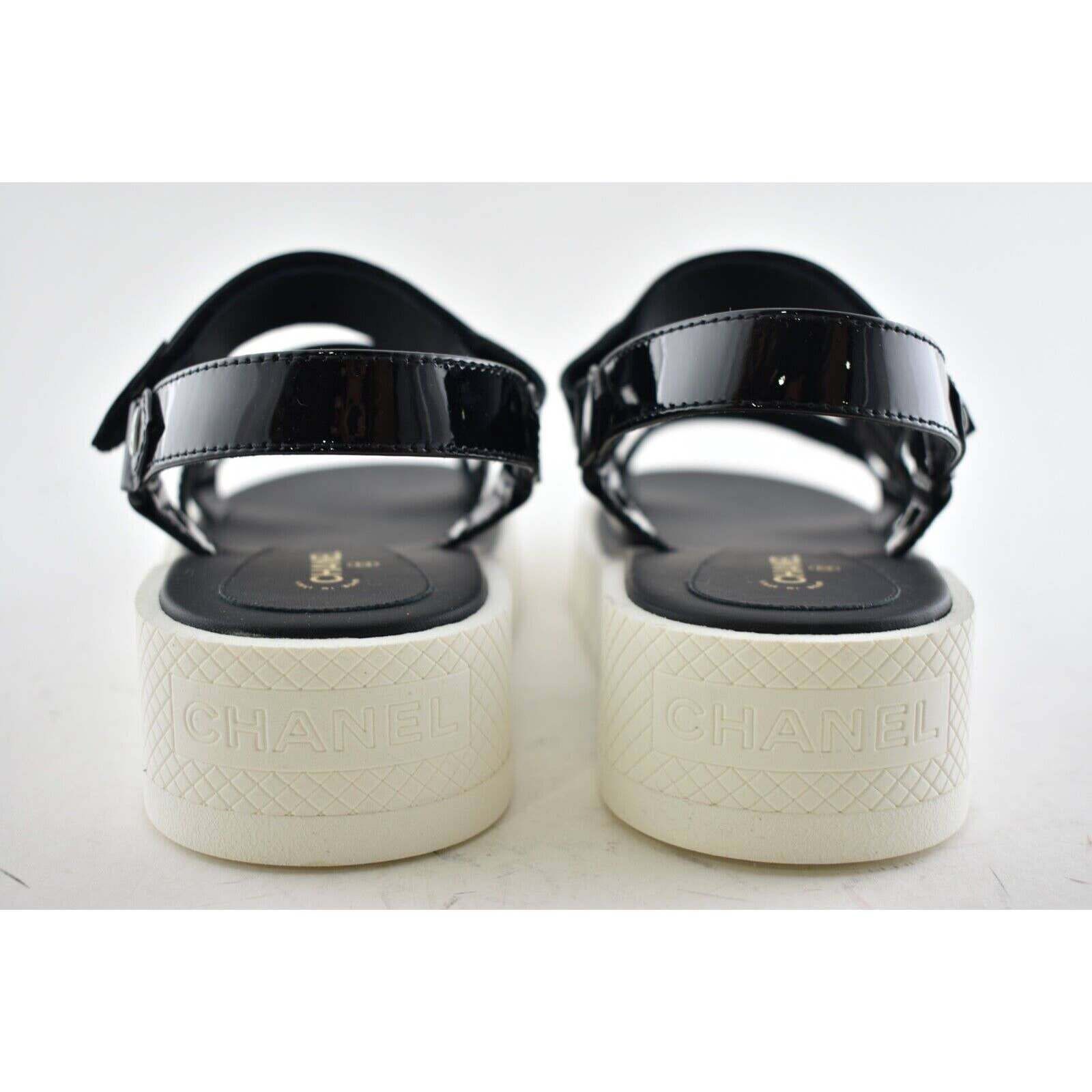 Chanel Chanel 20C Black Patent White CC Logo Mule Slide Strap Size US 10.5 / IT 40.5 - 5 Thumbnail