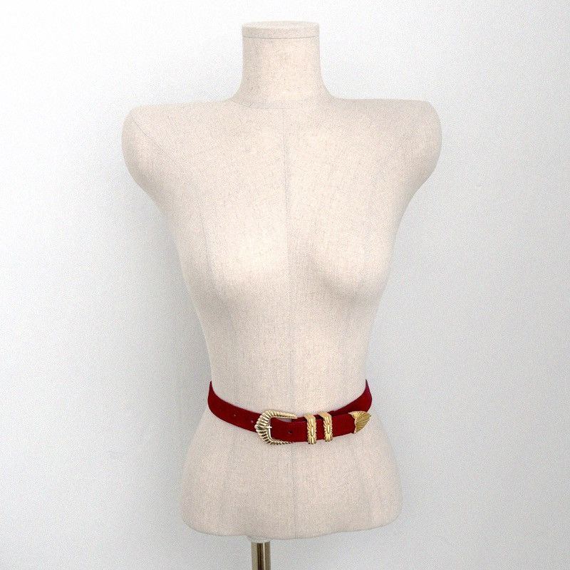 Balenciaga Balenciaga Red Suede Leather Belt Gold Buckle Size ONE SIZE - 4 Thumbnail