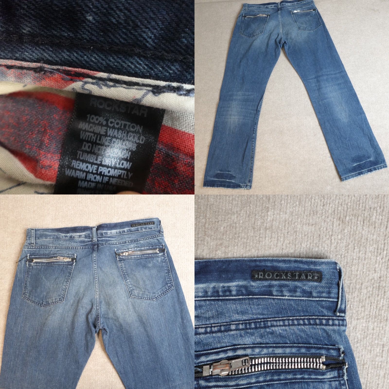 Vintage Rockstar Jeans 38 x 32 Blue Sushi Straight Button Fly USA Made Men Jeans Size US 38 / EU 54 - 9 Thumbnail