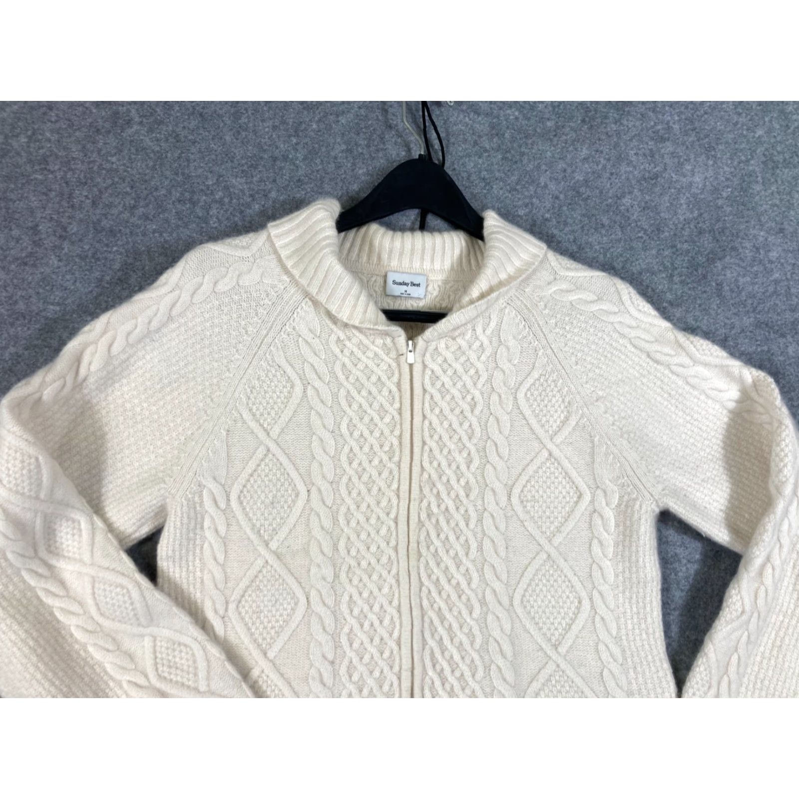 Vintage Sunday Best Crop Sweater Womens M Ivory Wool Blend Full Zip Raglan Sleeve Knit Long Sleeve Knit Size M / US 6-8 / IT 42-44 - 2 Thumbnail