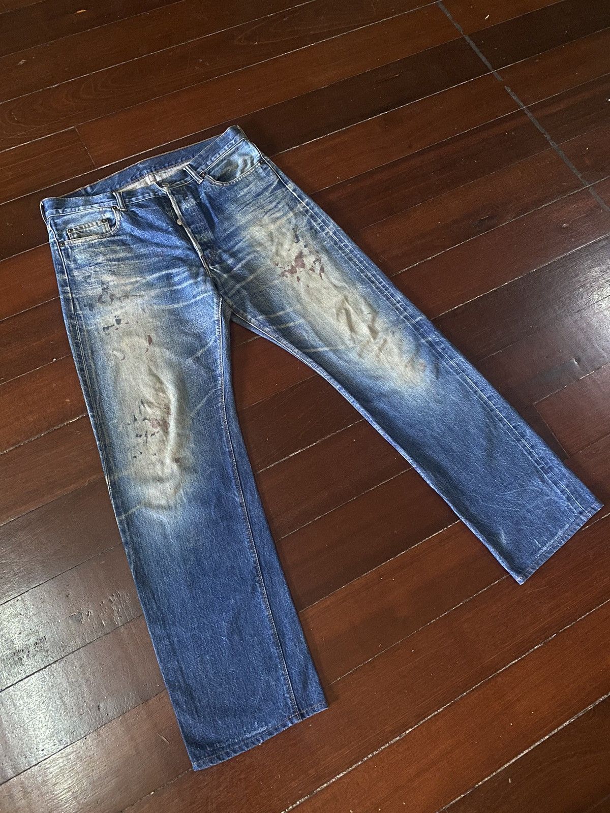 Japanese Brand FIRE 🔥 Warehouse DOUBBLE WORKS Selvedge SPLATTED COLOUR Size US 35 - 2 Thumbnail