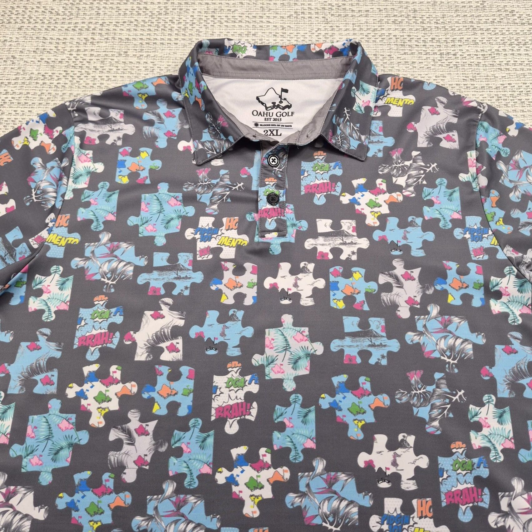 Vintage Oahu Golf Polo Shirt Mens 2XL Puzzle Hawaiian Performance Stretch USA Made Size US XXL / EU 58 / 5 - 4 Thumbnail
