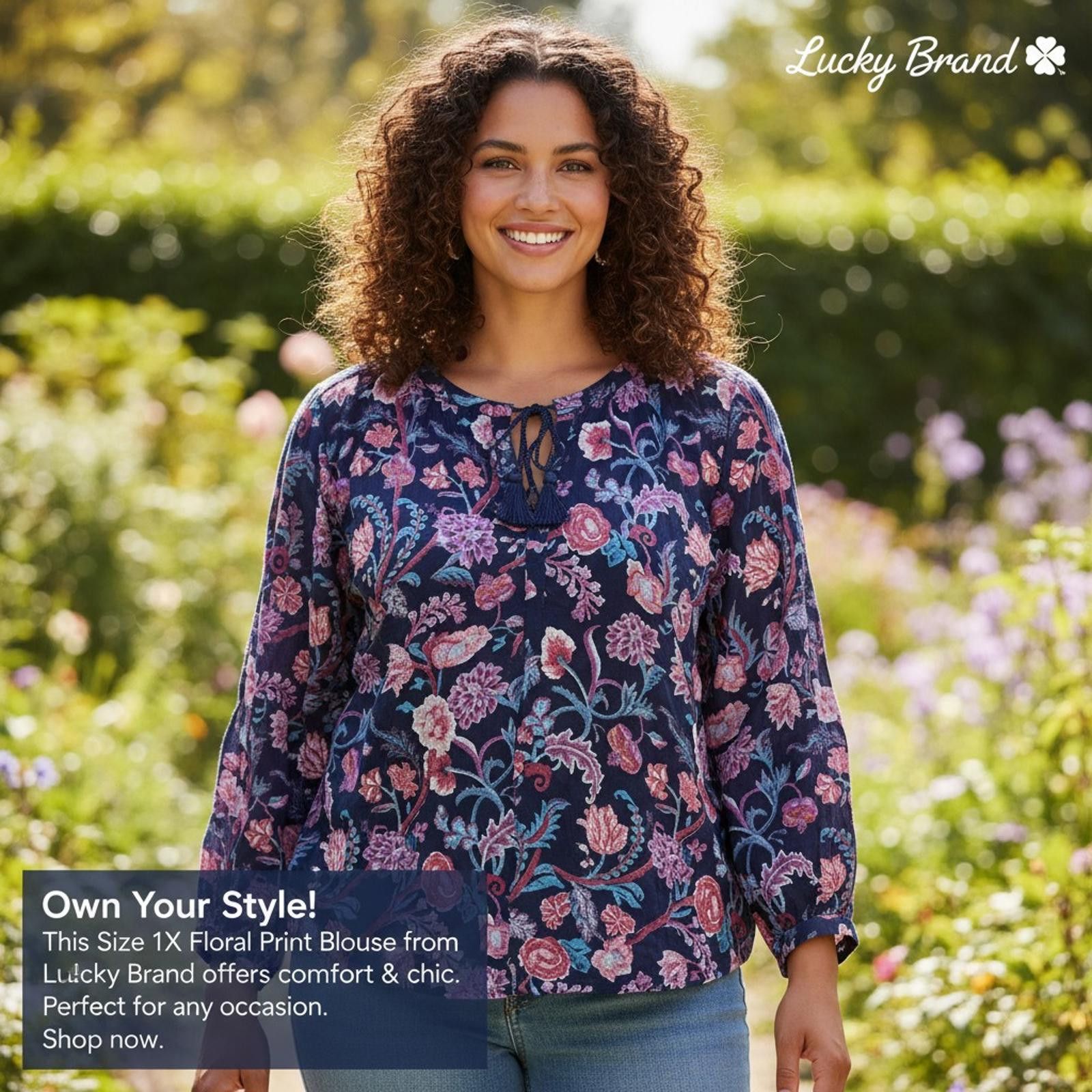Lucky Brand Lucky Brand 1X Floral Print Blouse Navy Blue Size XL / US 12-14 / IT 48-50 - 1 Thumbnail