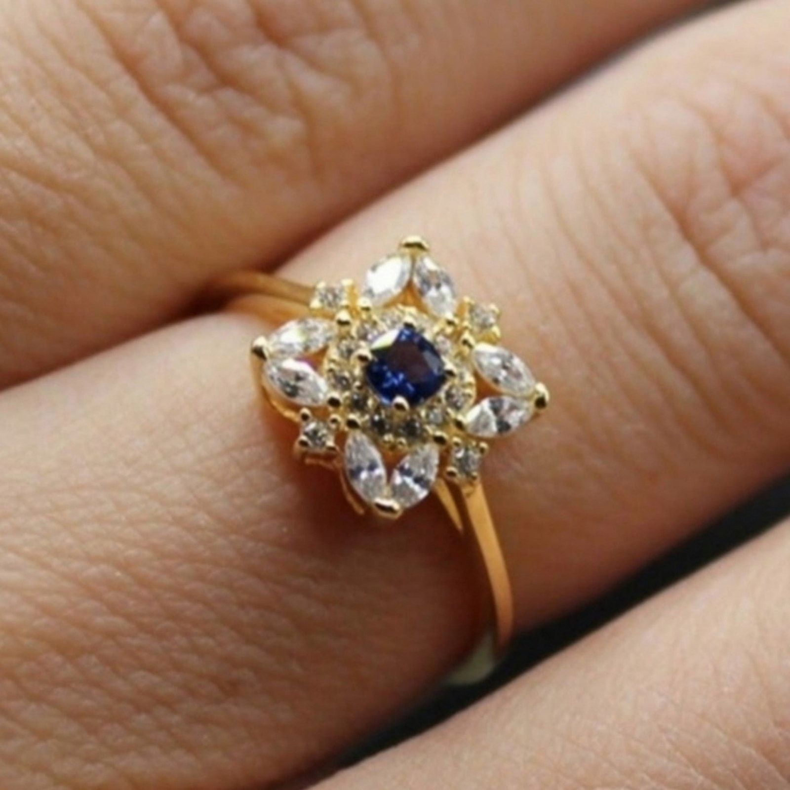 Other Flower Ring Cubic Zirconia Synthetic 18k Yellow Gold/Blue 8 Size ONE SIZE - 3 Thumbnail