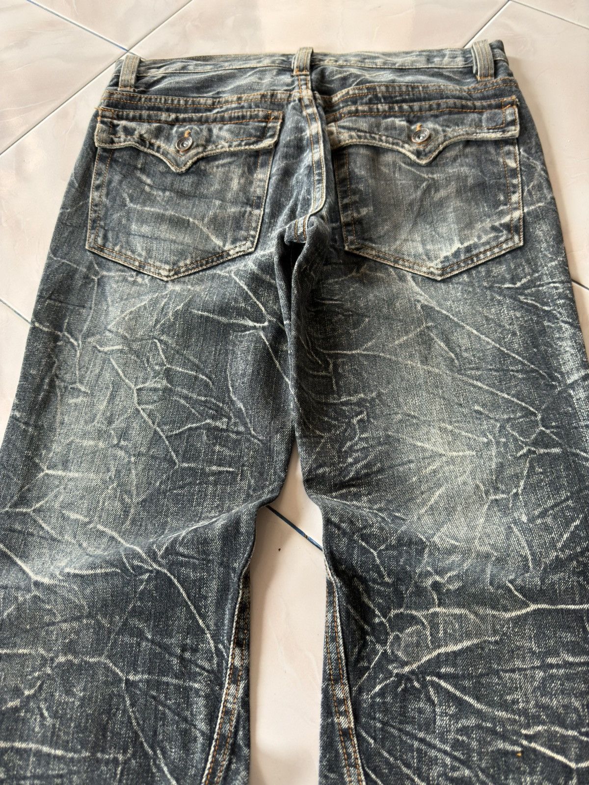 If Six Was Nine Nylaus Japan Shatter Wash Spiral Glam Flared Jeans Size US 30 / EU 46 - 13 Thumbnail