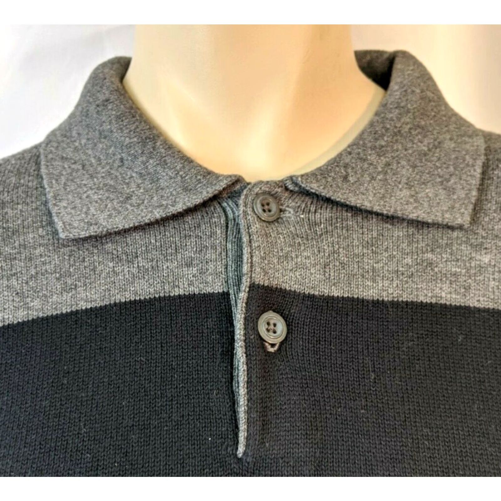 Izod NWT Izod Relaxed Knit Large L Gray Stripe Cotton Long Sleeve Sweater Shirt TT20 Size US L / EU 52-54 / 3 - 5 Thumbnail