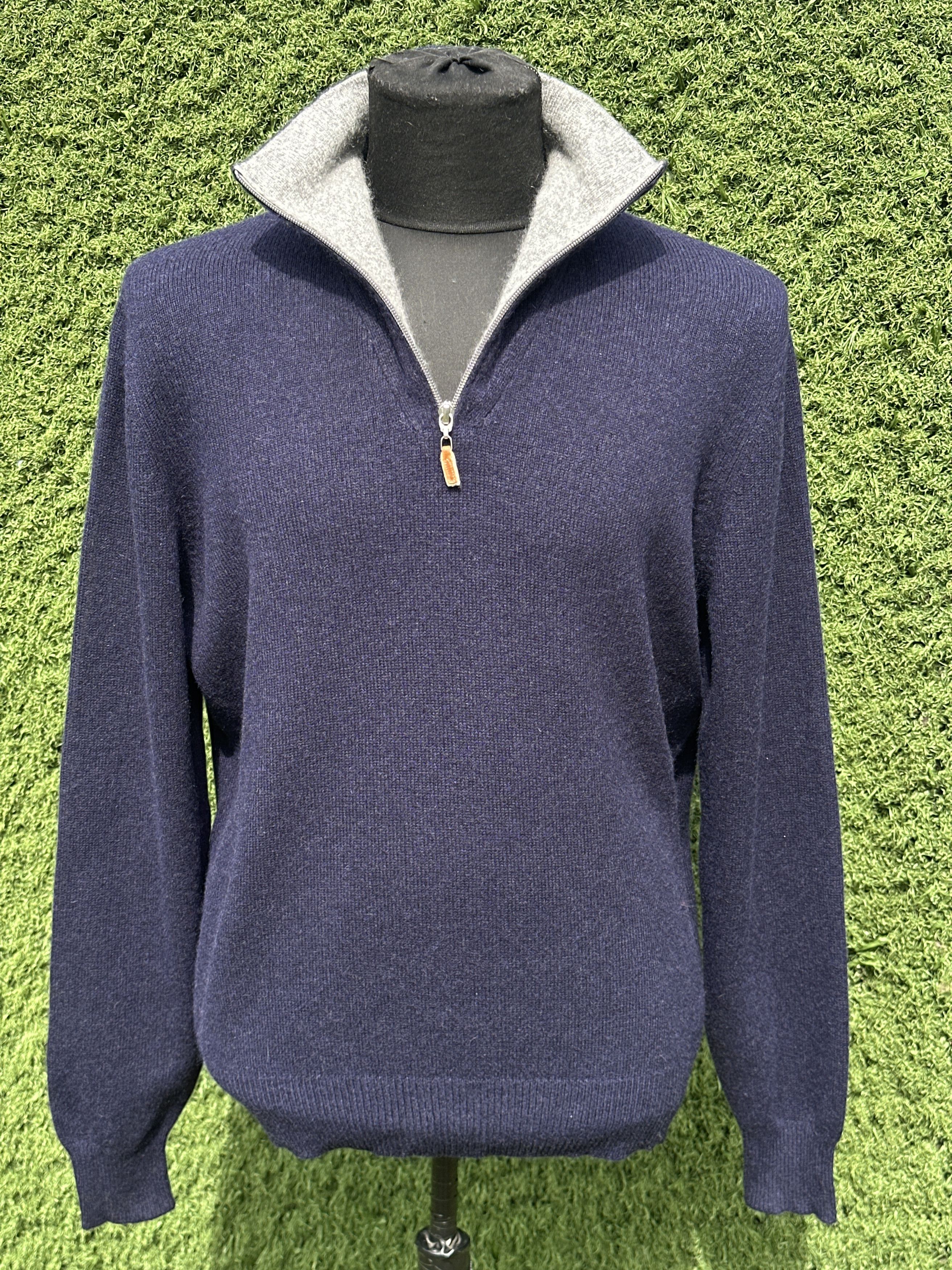 Brunello Cucinelli Brunello Cucinelli Cashmere Half Zip Sweater Navy Size 52 Size US L / EU 52-54 / 3 - 9 Thumbnail