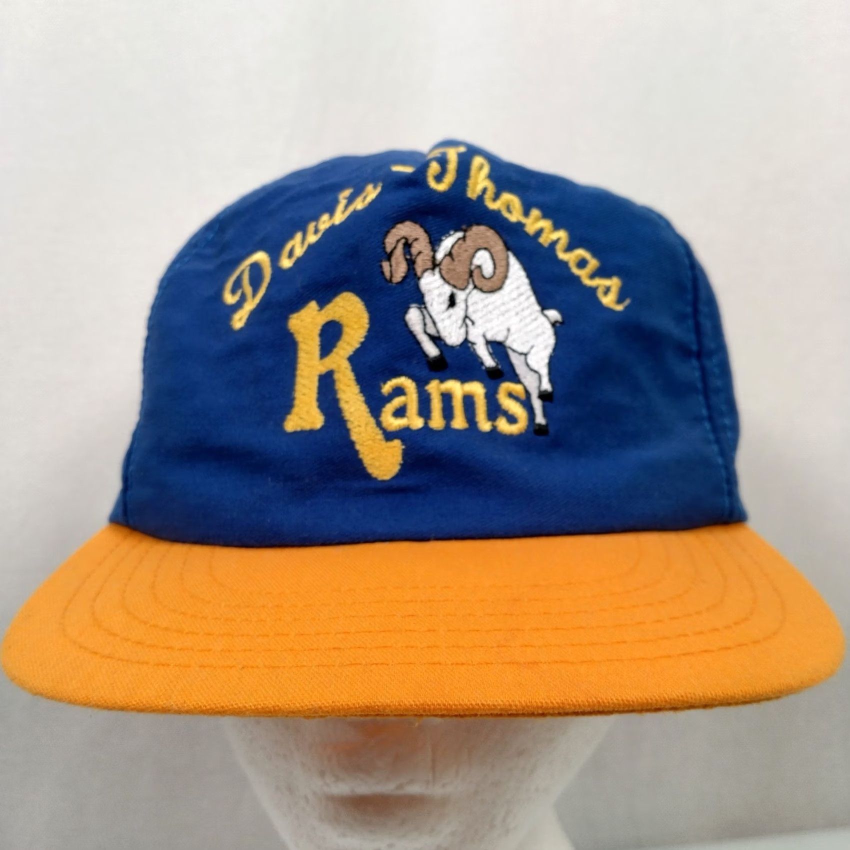 Vintage VINTAGE Davis Thomas West Virginia Rams Baseball Cap Hat Blue Gold Ram Snap Back Men One Size Cotton Canvas Adjustable Embroidered Rams Cap Size ONE SIZE - 4 Thumbnail
