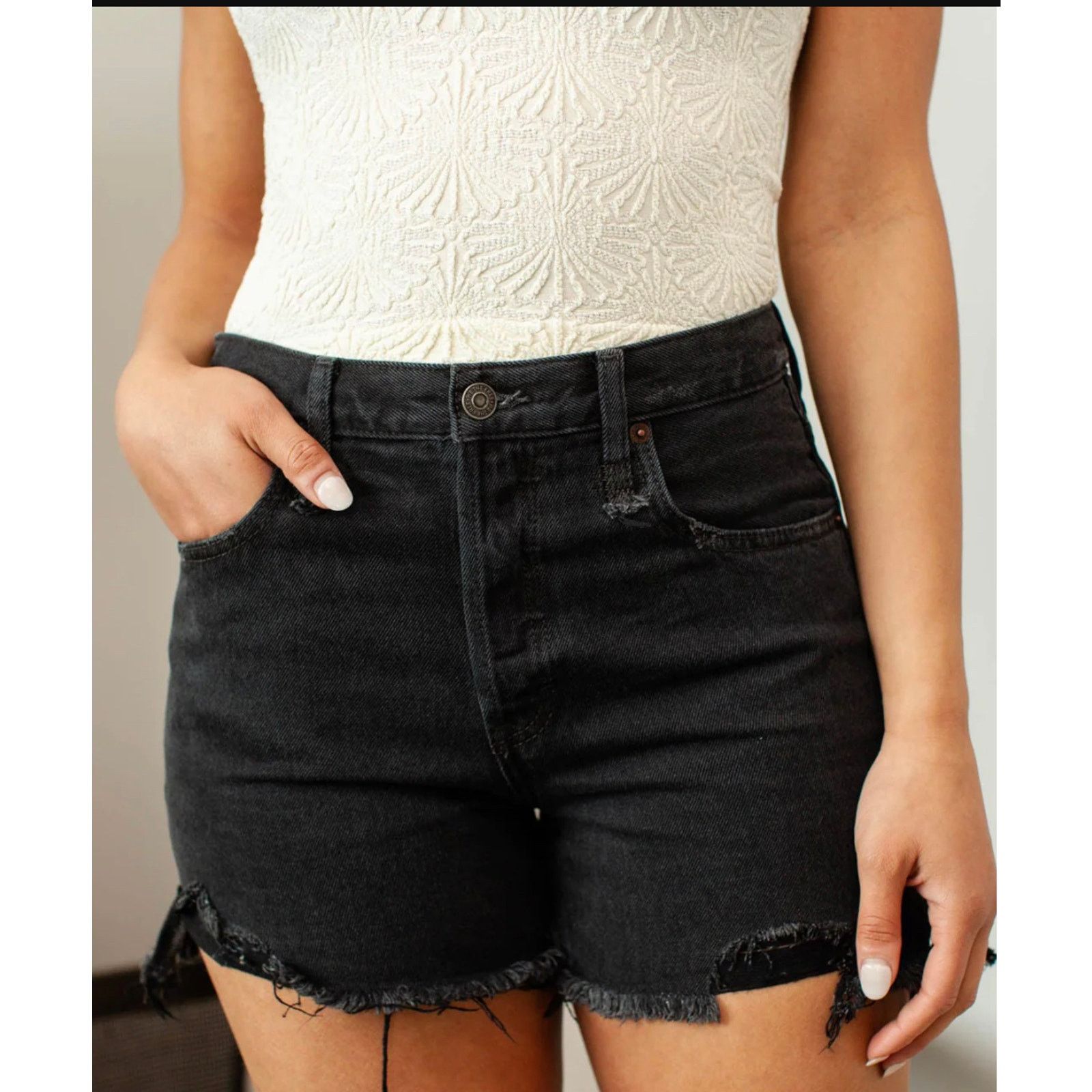 Free People Free People Makai Washed Black Cut Off Shorts Women's Sz 24 Size 24" / US 00 / IT 34 - 1 Thumbnail