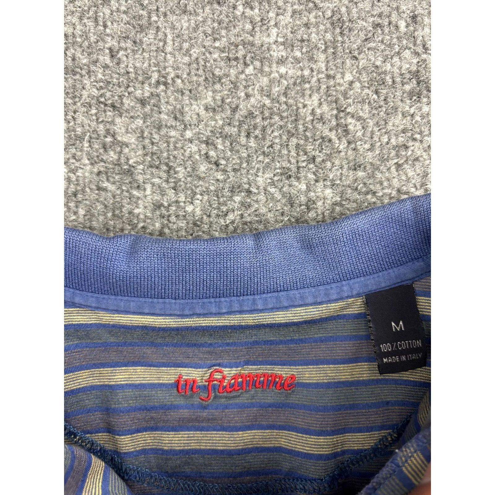 Vintage in fiamme Polo Shirt Mens M Blue Yellow Striped 1/4 Zip Made Italy Cotton Short Sleeve Size US M / EU 48-50 / 2 - 2 Thumbnail