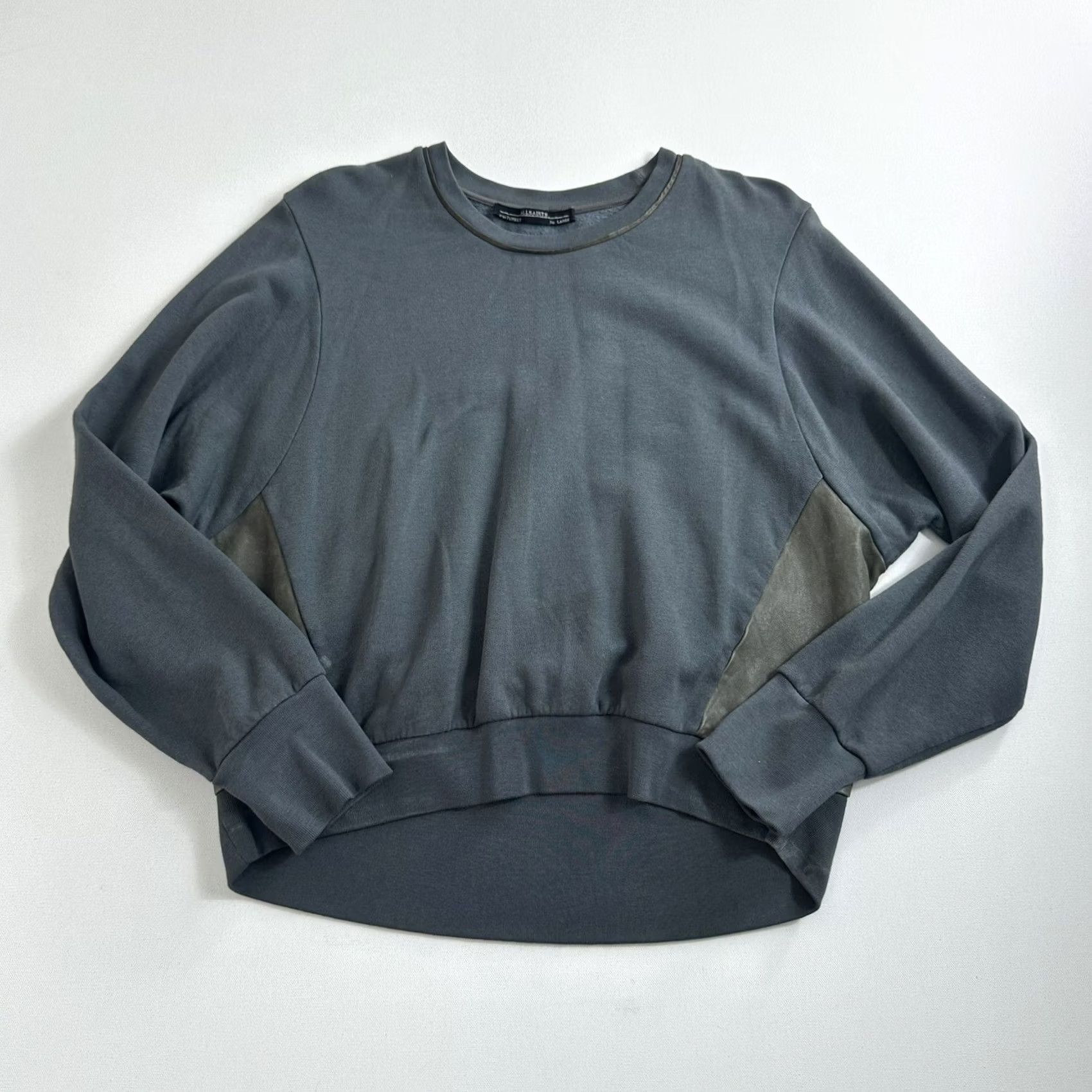 Allsaints VINTAGE AllSAINTS Cari Leather Trim Panel Pullover Sweatshirt Gray Womens Size L Size L / US 10 / IT 46 - 2 Thumbnail