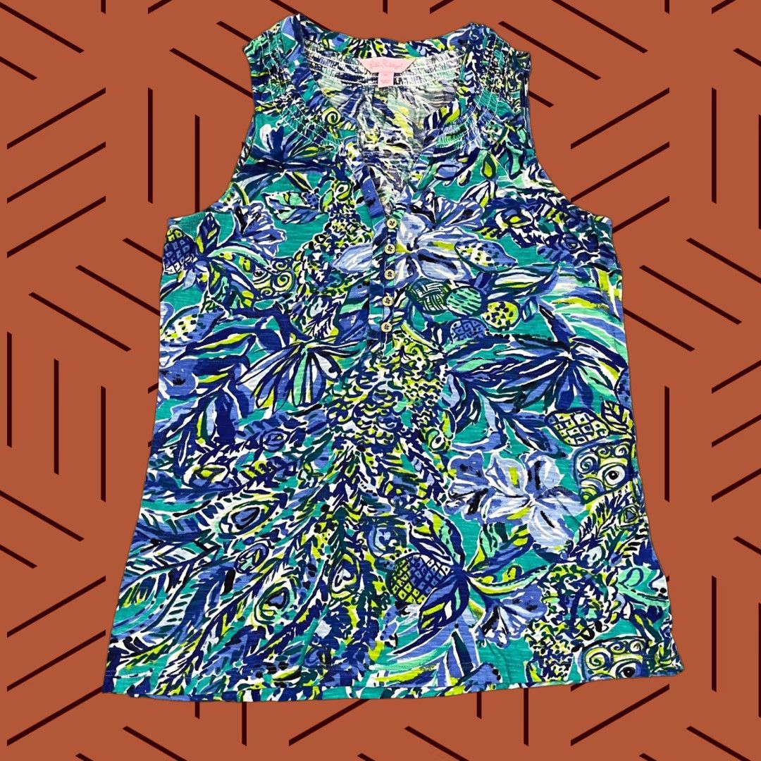 Lilly Pulitzer Lilly Pulitzer Essie Top Womens XS Sleeveless Button V-Neck Multicolor Floral Size XS / US 0-2 / IT 36-38 - 1 Thumbnail
