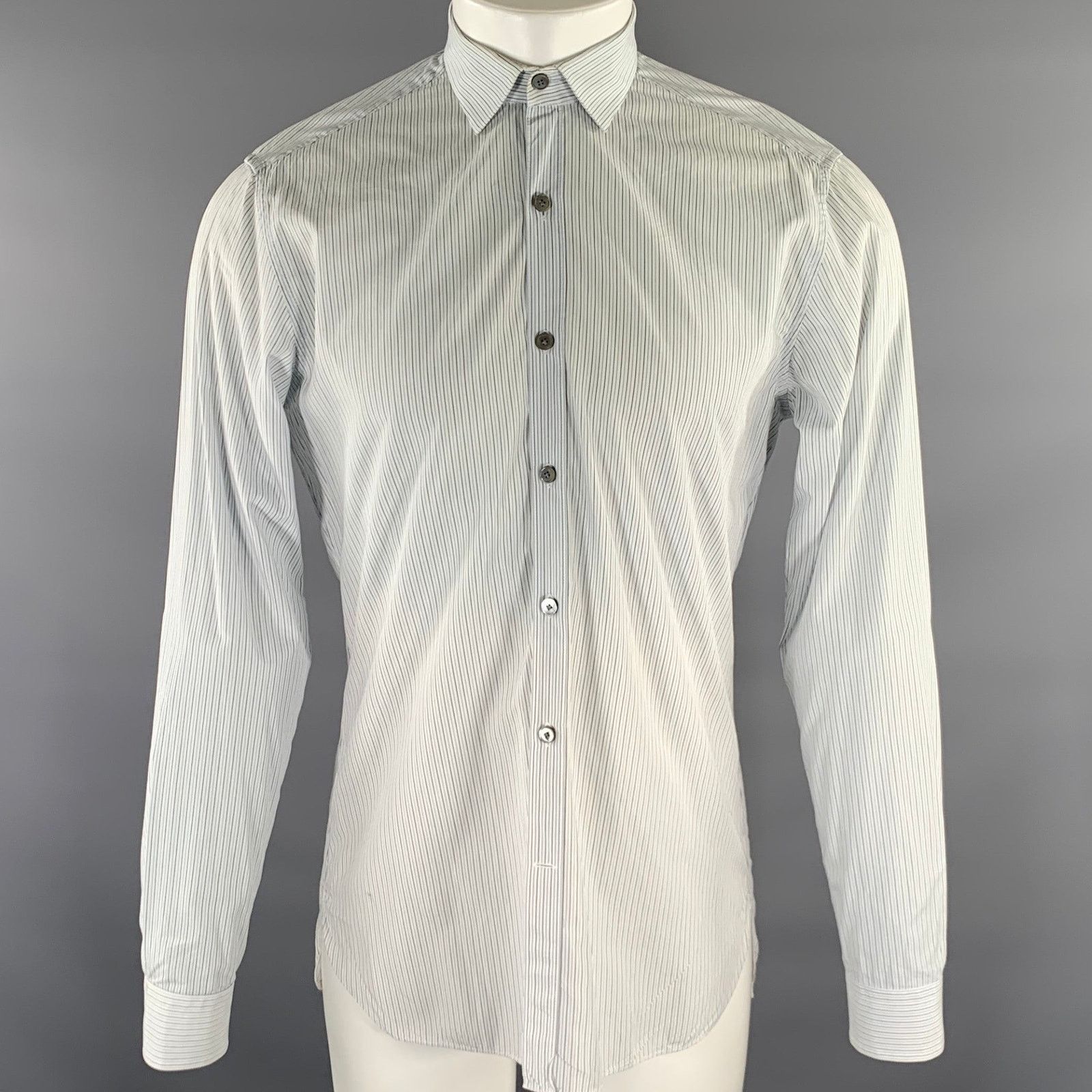 Lanvin LANVIN S Striped Cotton Spread Collar Shirt Light Blue Grey Size US S / EU 44-46 / 1 - 1 Thumbnail