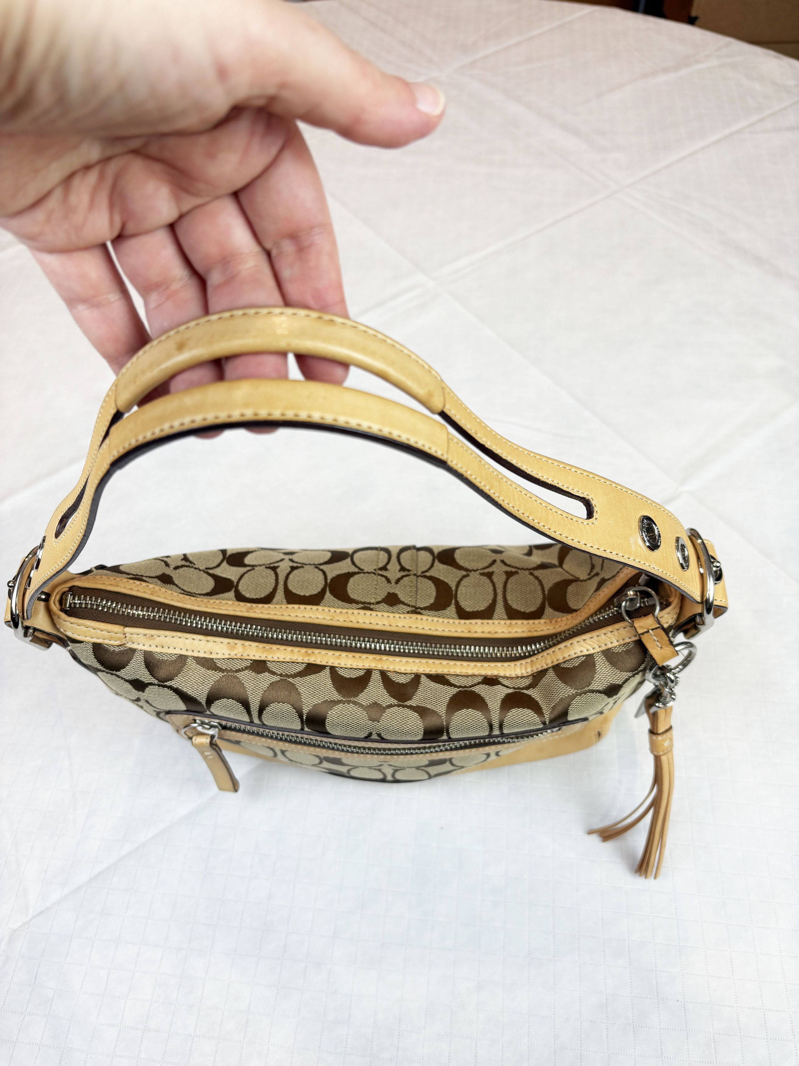 Coach Y2K Signature Monogram Canvas Leather Tan Shoulder Bag