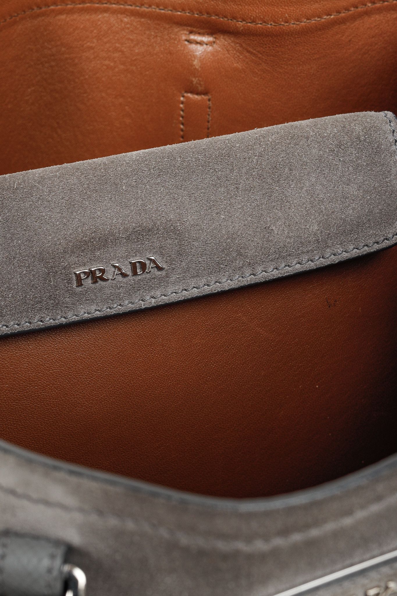 Prada Prada Acciaio Scamosciato Grey Suede Double Bag Tote Size ONE SIZE - 16 Thumbnail