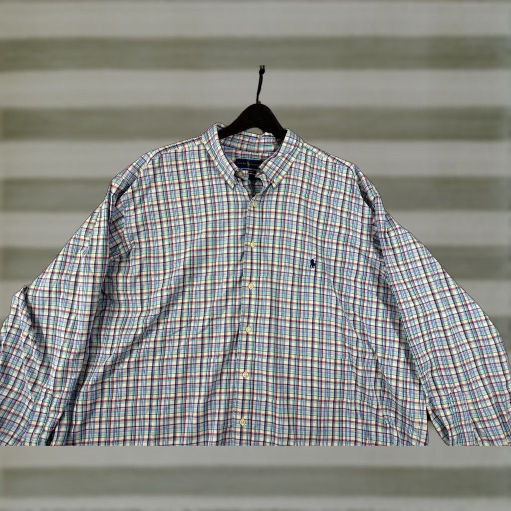 Ralph Lauren Ralph Lauren Performance Shirt Mens 3XB Blue Plaid Stretch Button Down Pony Logo Long Sleeve Size US XXL / EU 58 / 5 - 1 Thumbnail