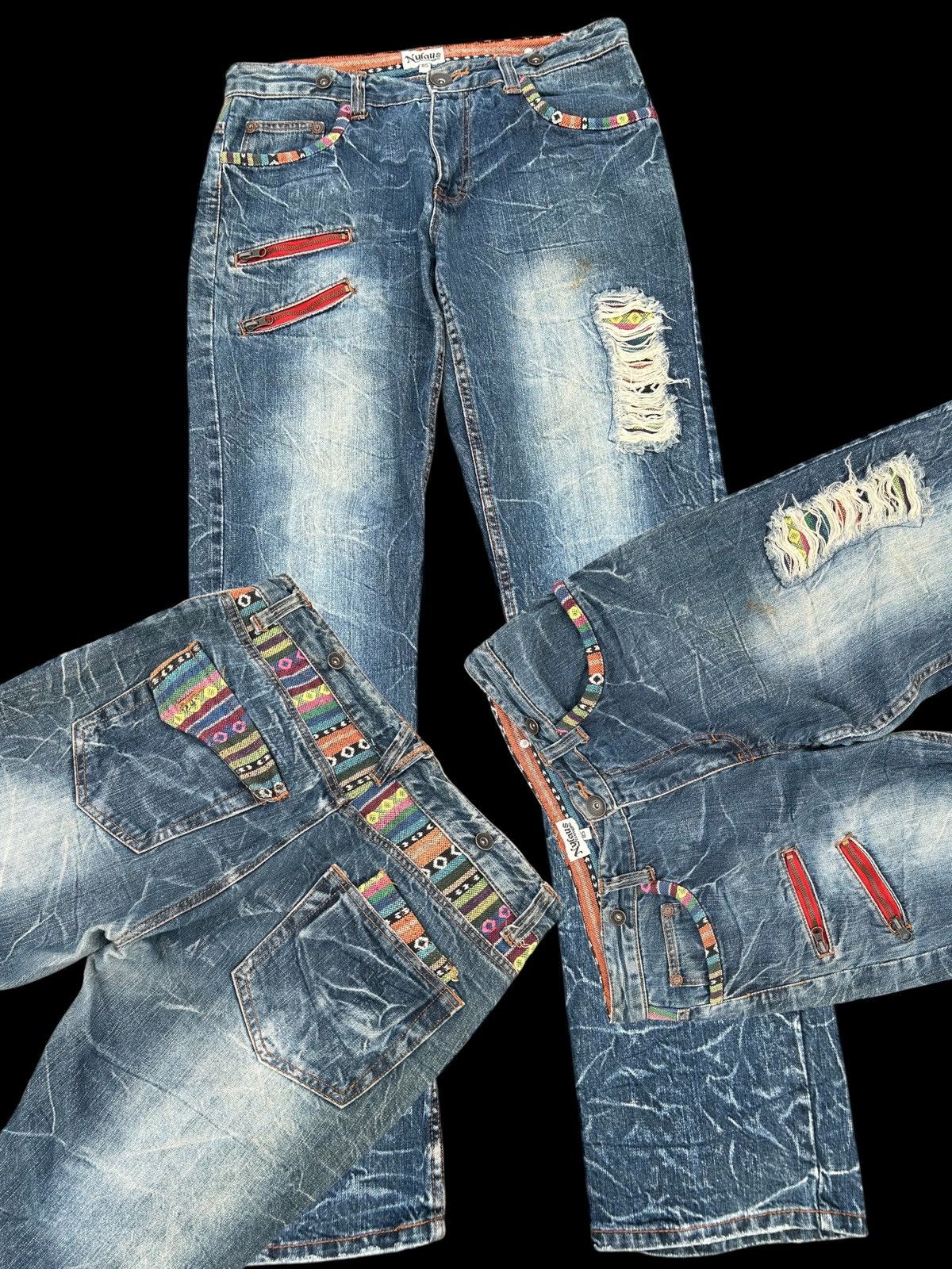 Japanese Brand × Kapital × Vintage Japanese Nylaus Distressed Punk Vintage Denim Jeans Size US 33 - 4 Thumbnail