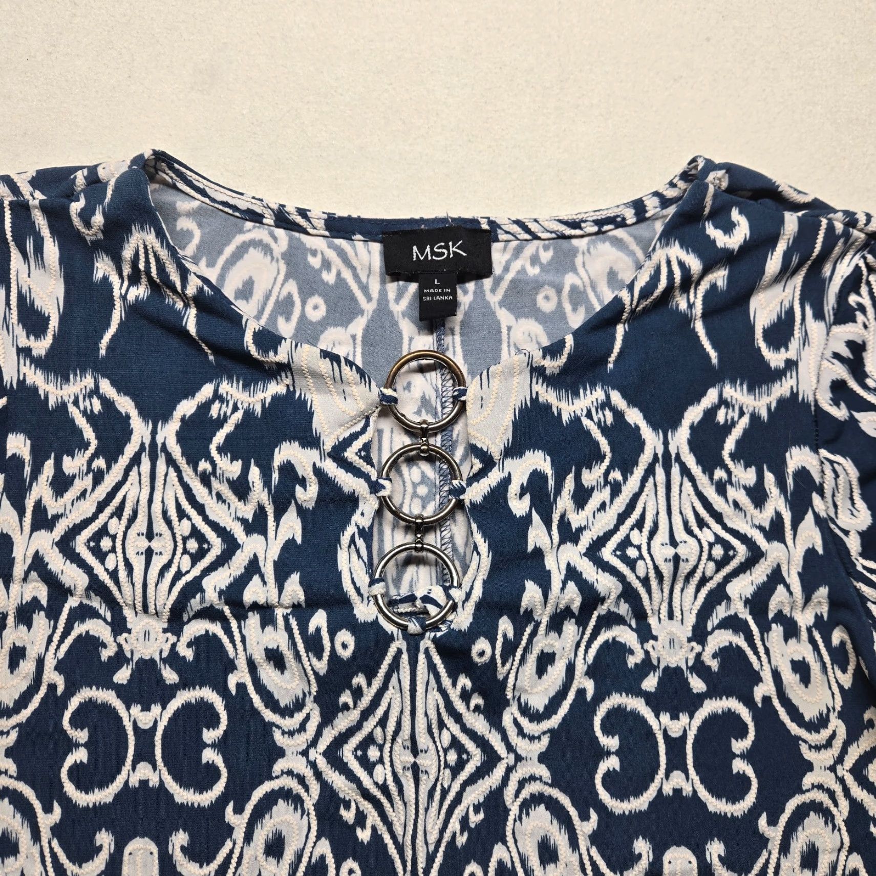Vintage MSK Blue Shirt Stretch Top V-Neck 3/4 Sleeves Adult Women's Size L Large Size L / US 10 / IT 46 - 2 Thumbnail