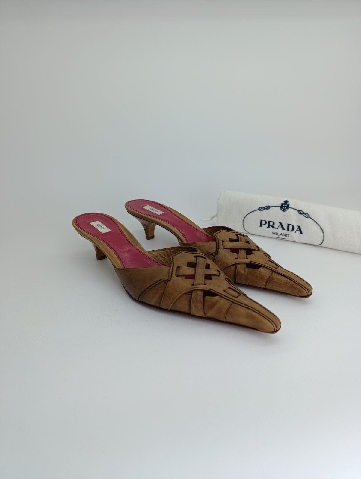Prada 00s PRADA WHIMSICAL BRAIDED LEATHER POINTY MULES HEELS Size US 11 / IT 41 - 1 Thumbnail