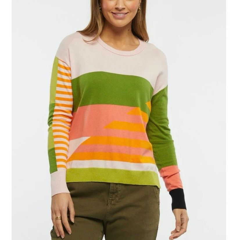 Other ZACKET & PLOVER Colorblock Diagonal Stripe Crewneck Sweater Size L / US 10 / IT 46 - 1 Thumbnail