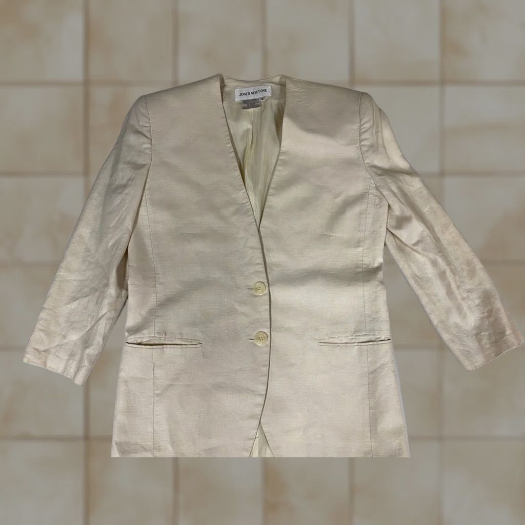 Jones New York Jones New York Jacket Blazer Womens 4 Beige Polyester Floral Mid-Length Lightweight Regular Fall Winter Men/Women? Size S / US 4 / IT 40 - 1 Thumbnail