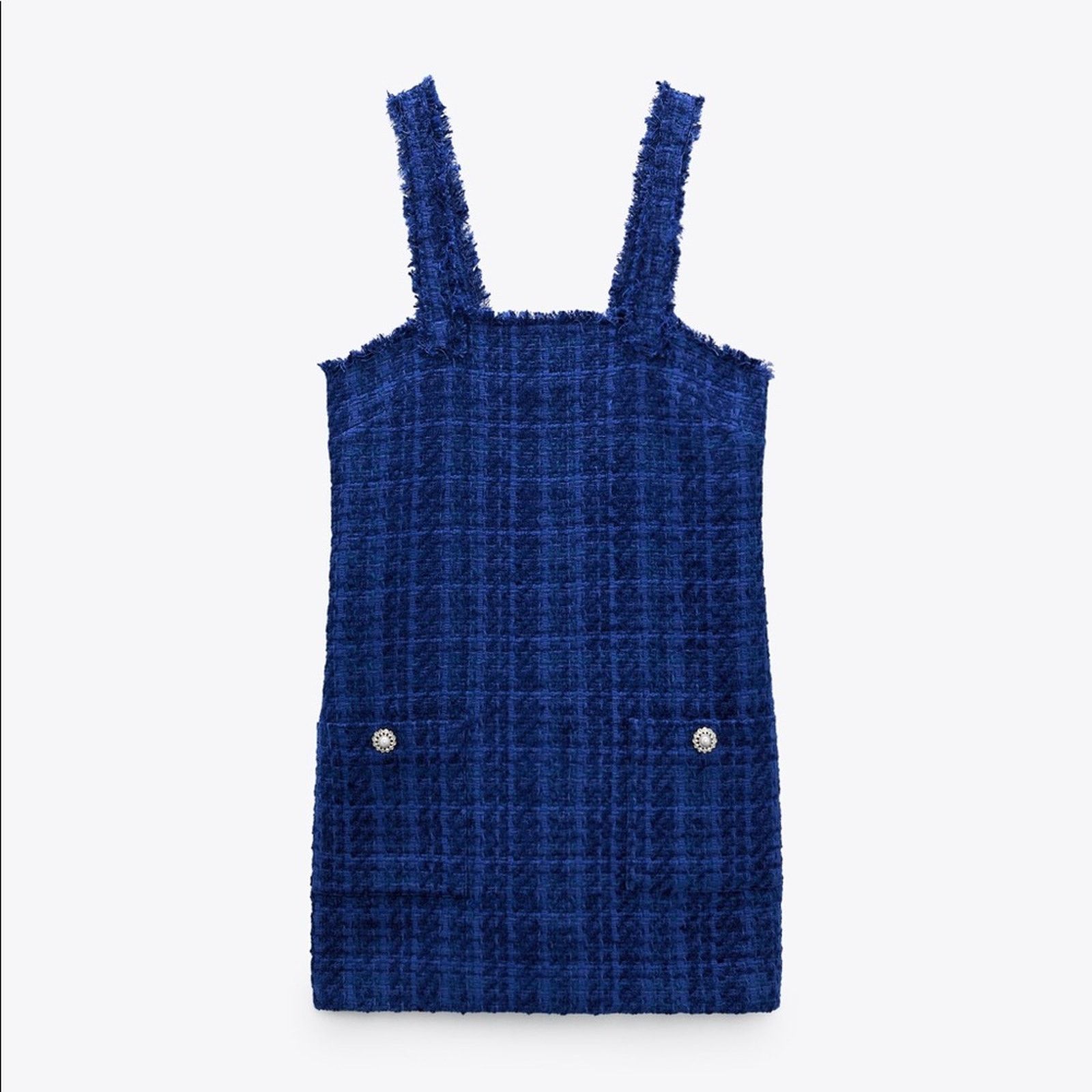 Zara ZARA BLOGGER FAVORITE TEXTURED PINAFORE DRESS BLUE Size XS / US 0-2 / IT 36-38 - 15 Thumbnail