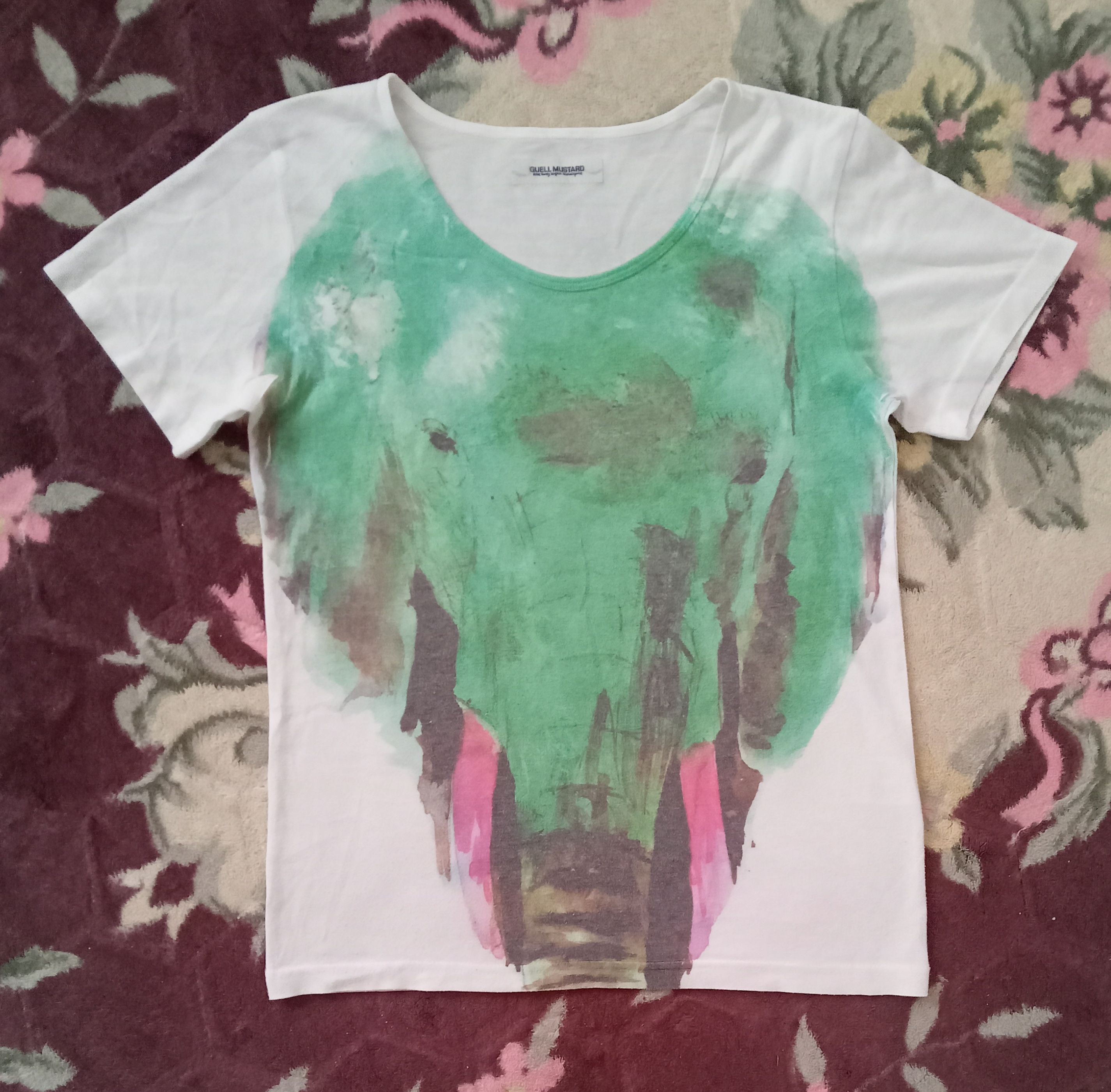 Designer Guell Mustard Big Elephant Face T Shirt Size S / US 4 / IT 40 - 1 Thumbnail